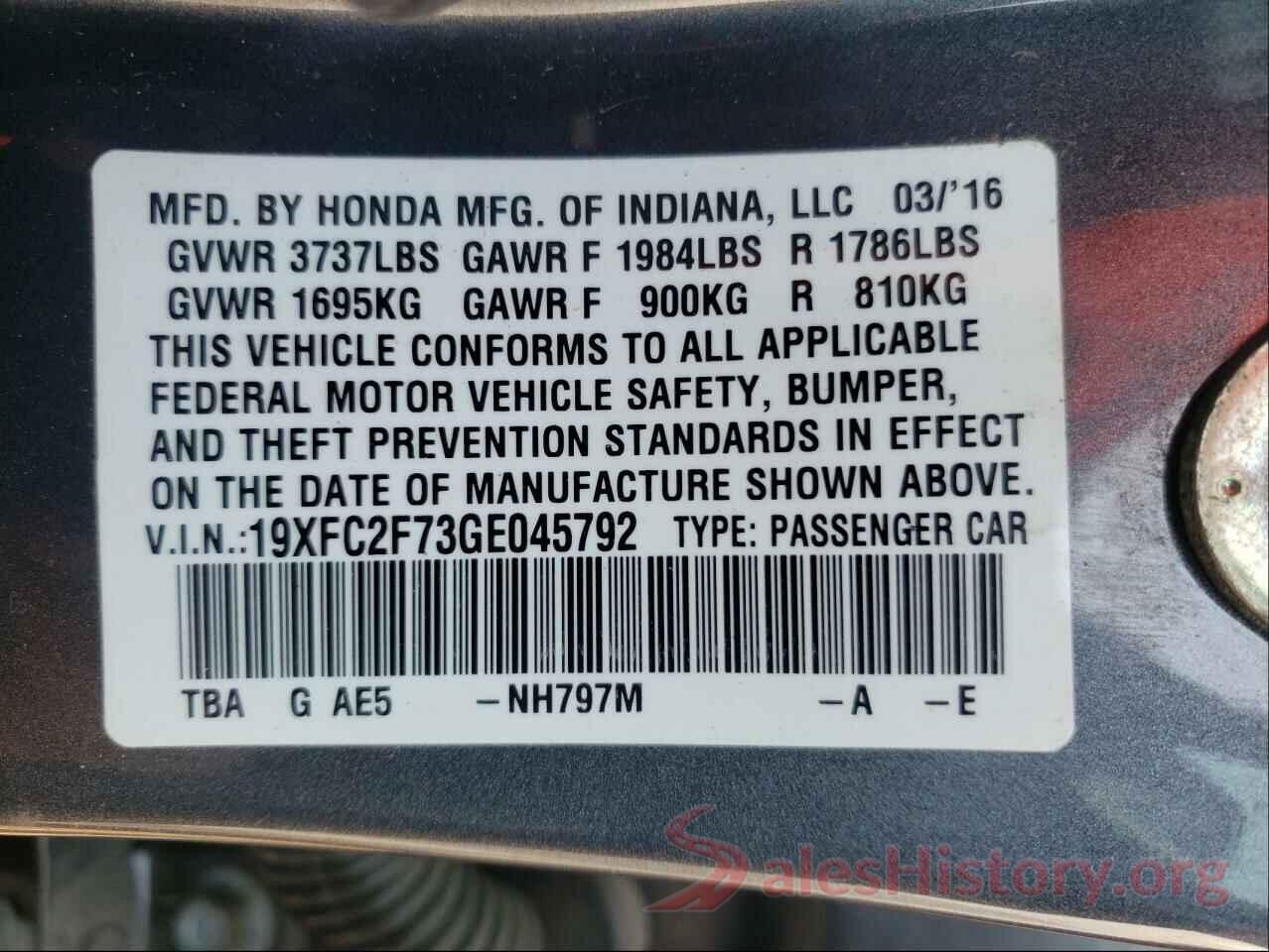 19XFC2F73GE045792 2016 HONDA CIVIC