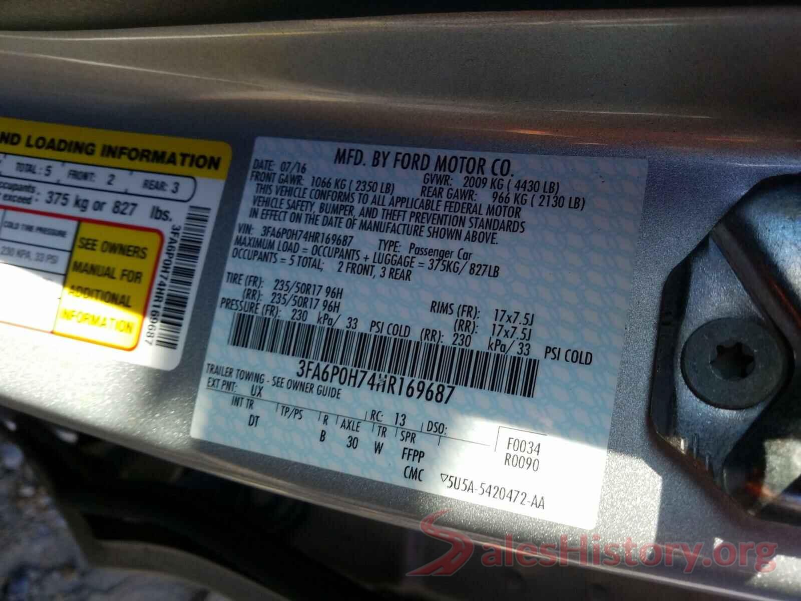 3FA6P0H74HR169687 2017 FORD FUSION