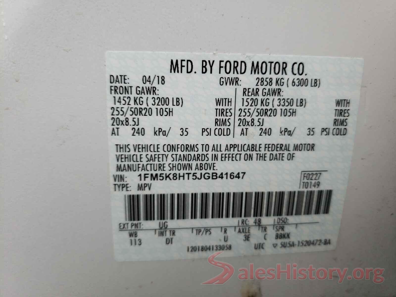 1FM5K8HT5JGB41647 2018 FORD EXPLORER