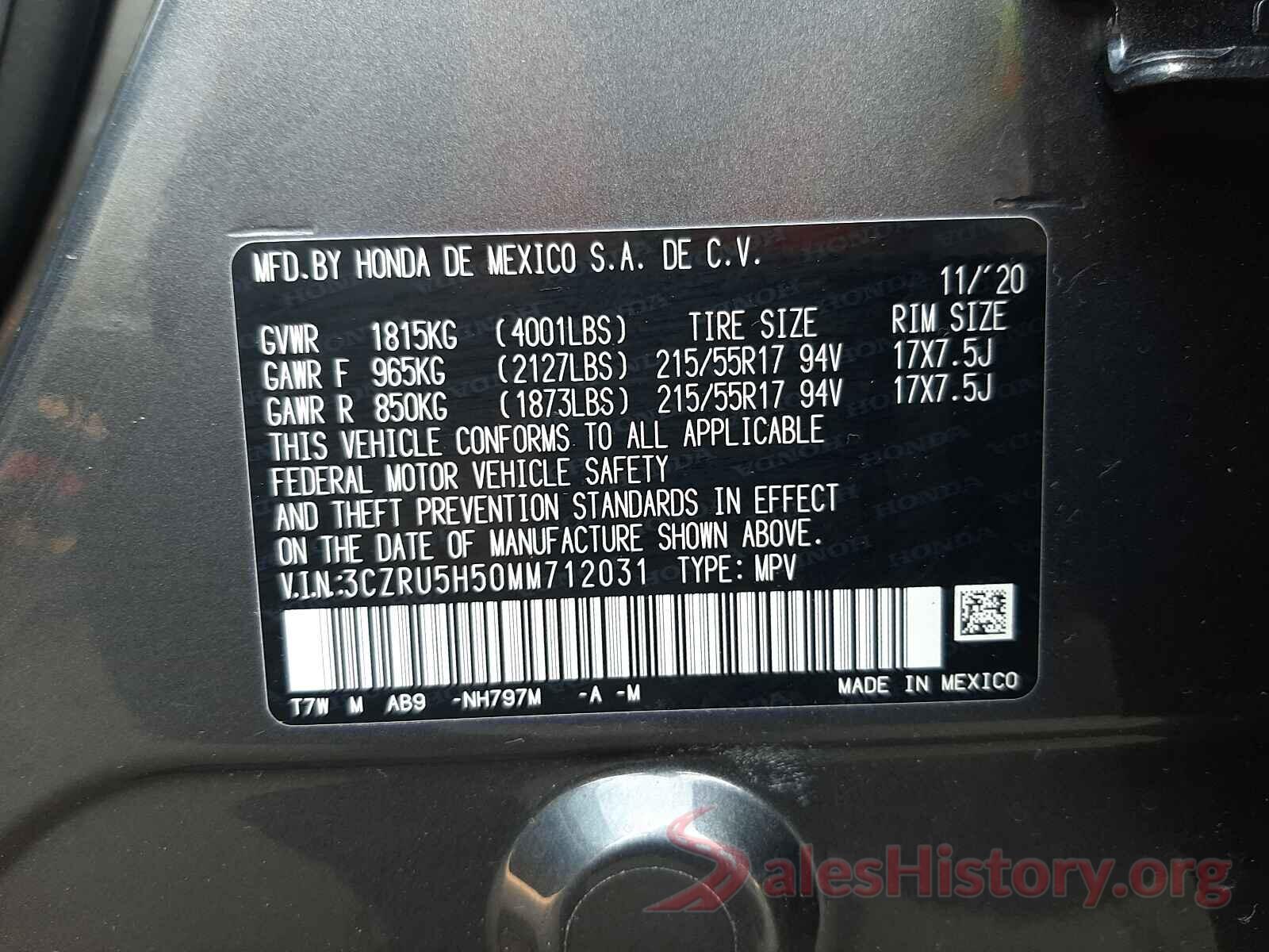 3CZRU5H50MM712031 2021 HONDA HR-V