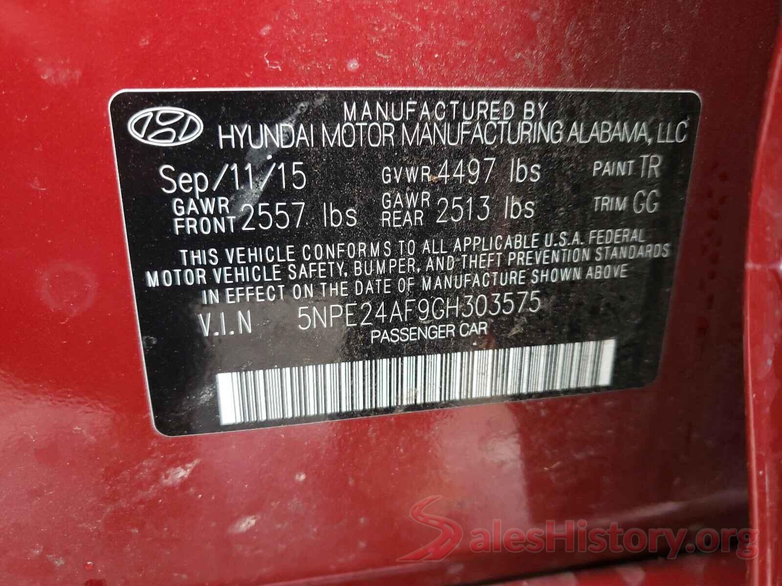 5NPE24AF9GH303575 2016 HYUNDAI SONATA