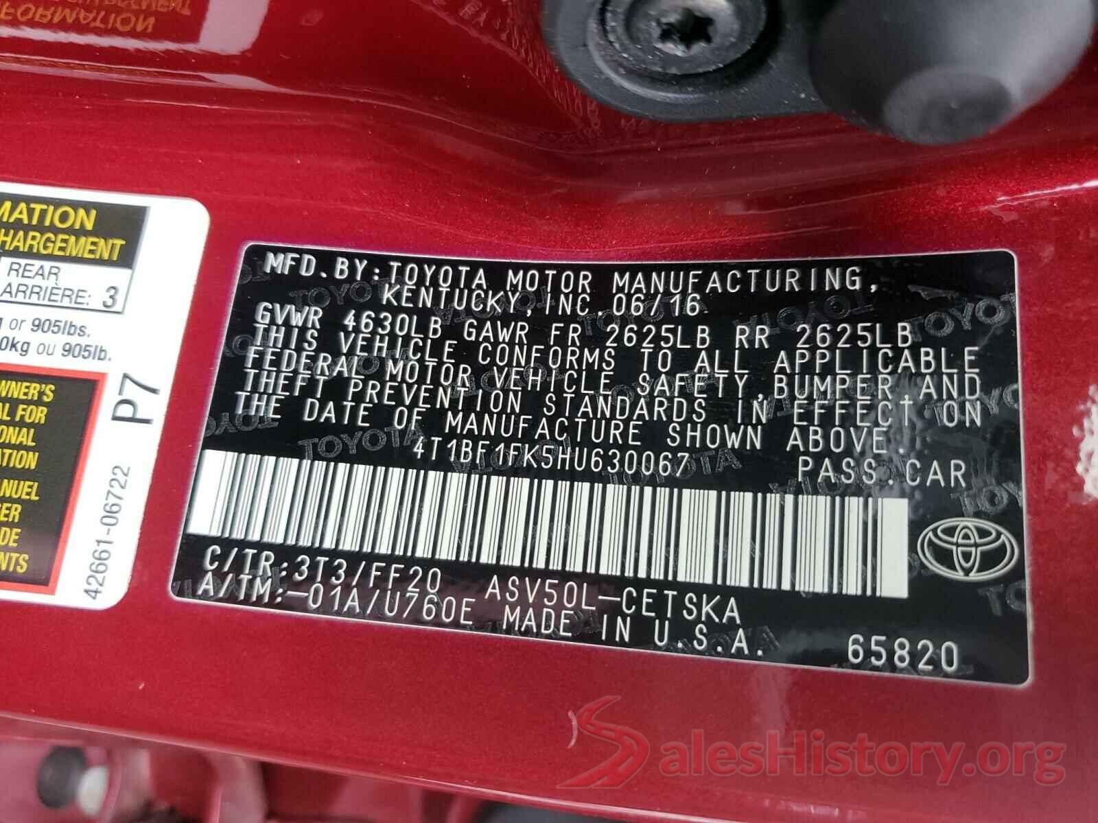 4T1BF1FK5HU630067 2017 TOYOTA CAMRY