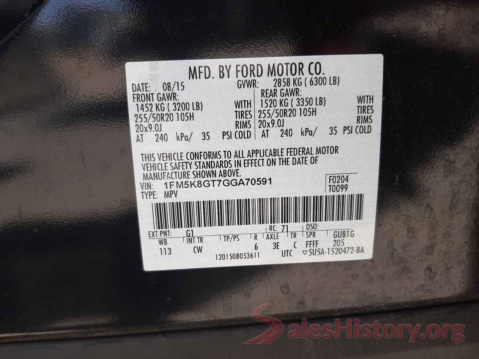 1FM5K8GT7GGA70591 2016 FORD EXPLORER