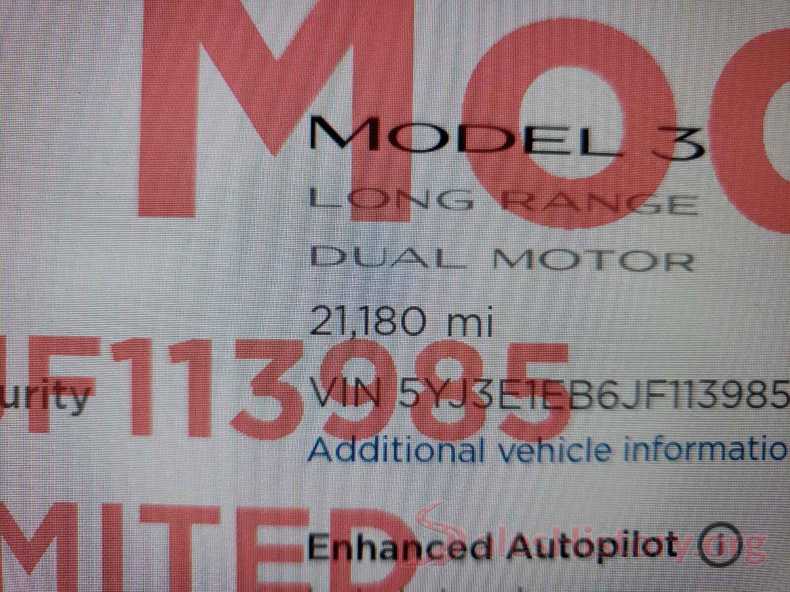 5YJ3E1EB6JF113985 2018 TESLA MODEL 3