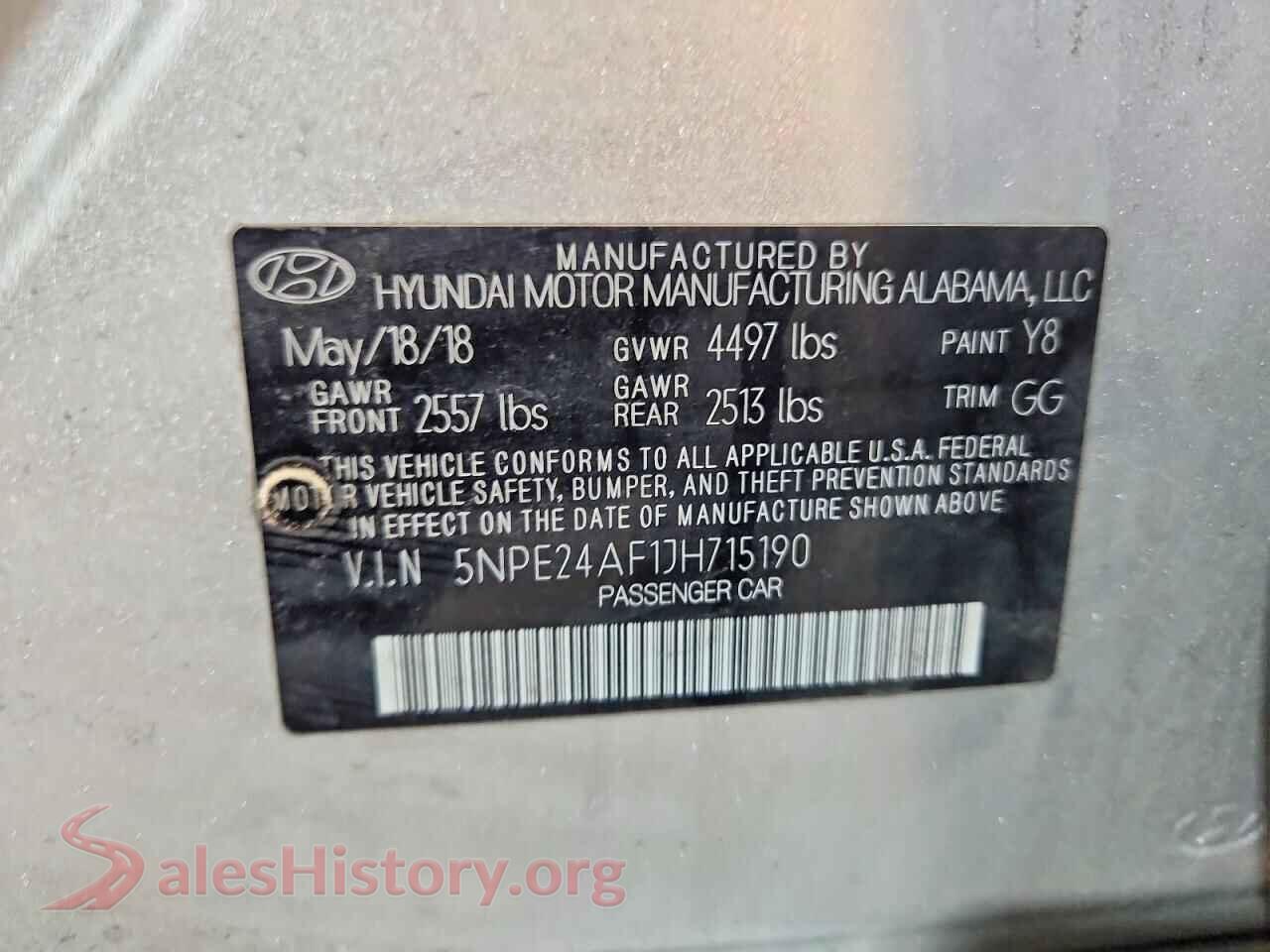 2018 HYUNDAI SONATA VIN 5NPE24AF1JH715190, wheel and tire