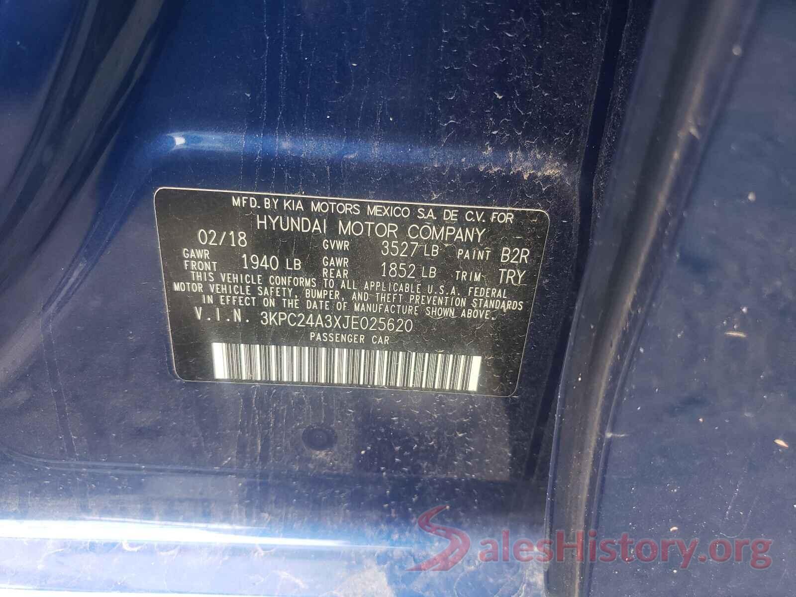 3KPC24A3XJE025620 2018 HYUNDAI ACCENT