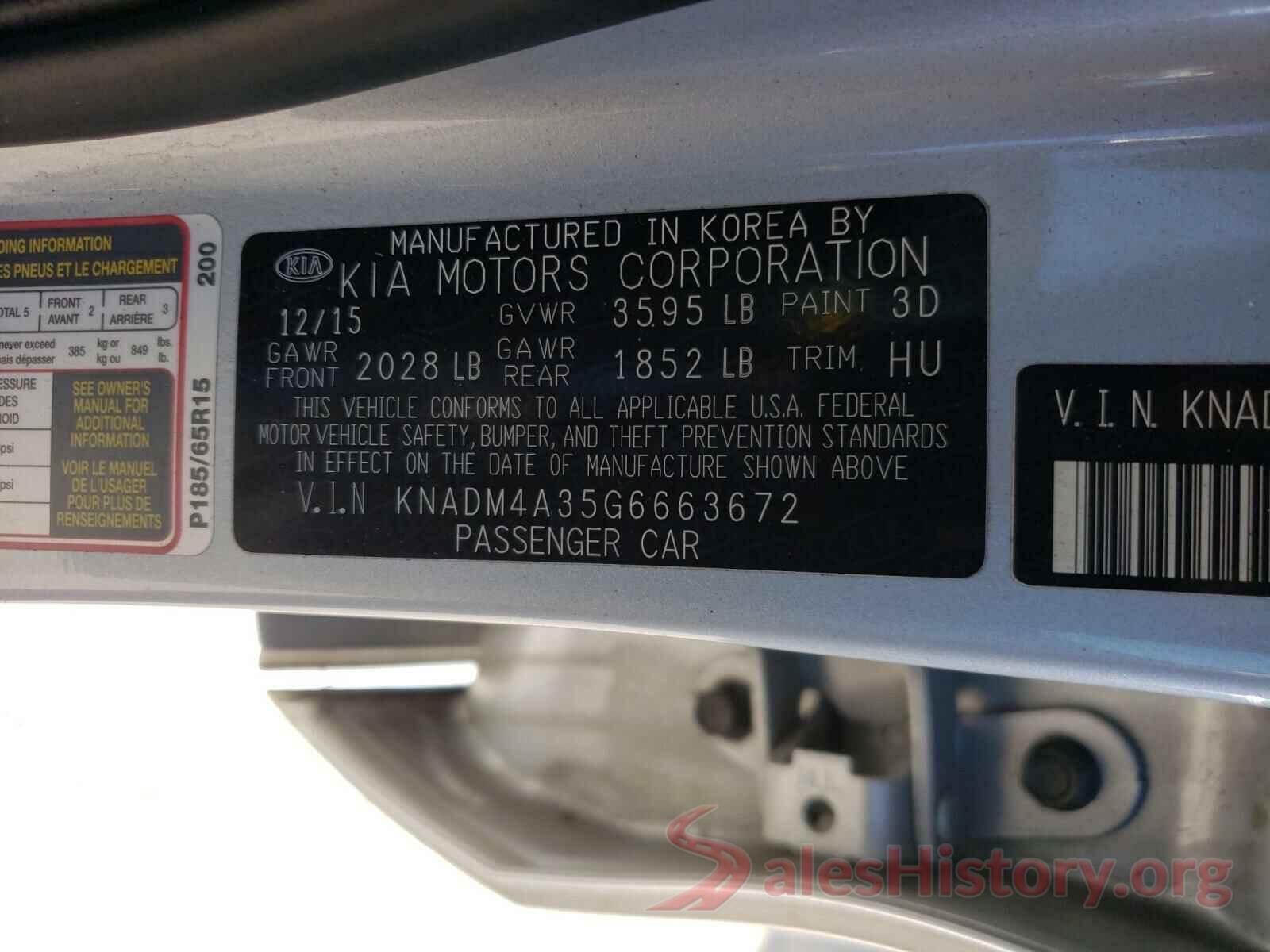 KNADM4A35G6663672 2016 KIA RIO