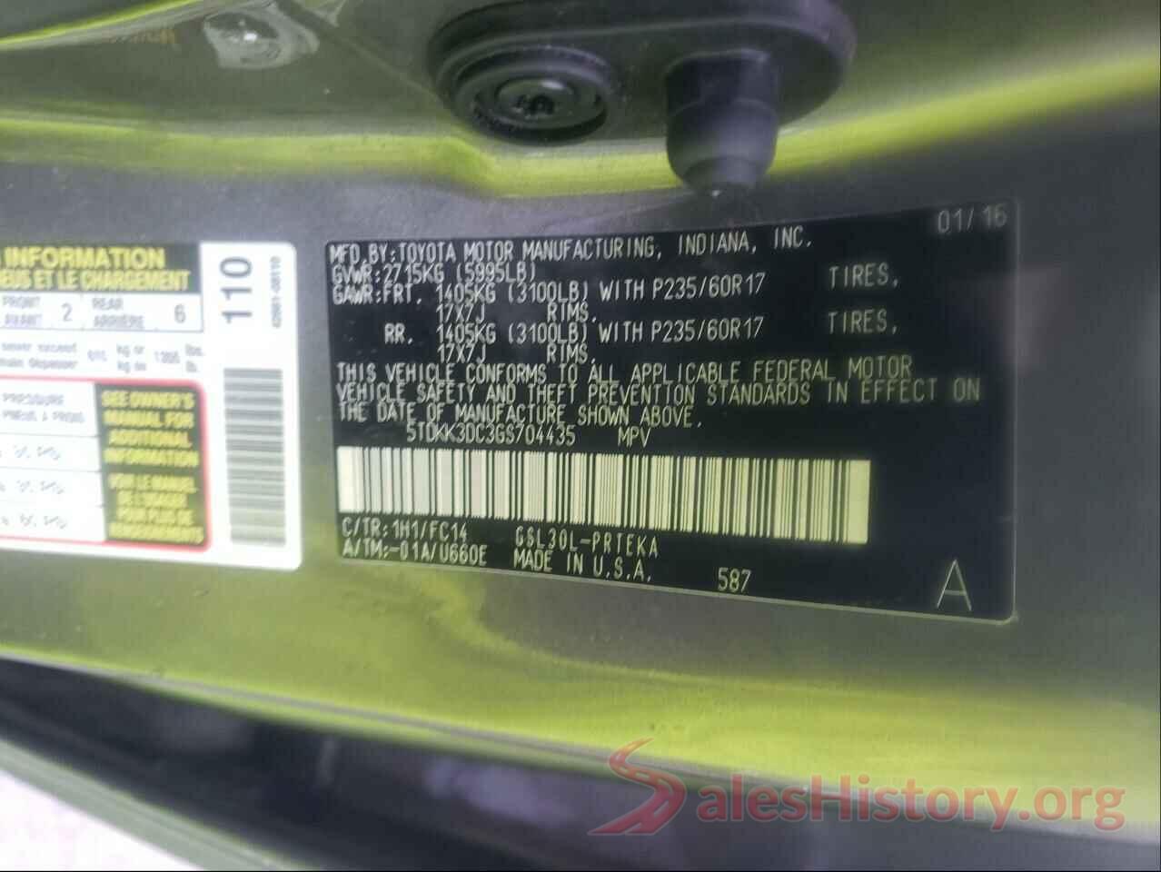 5TDKK3DC3GS704435 2016 TOYOTA SIENNA