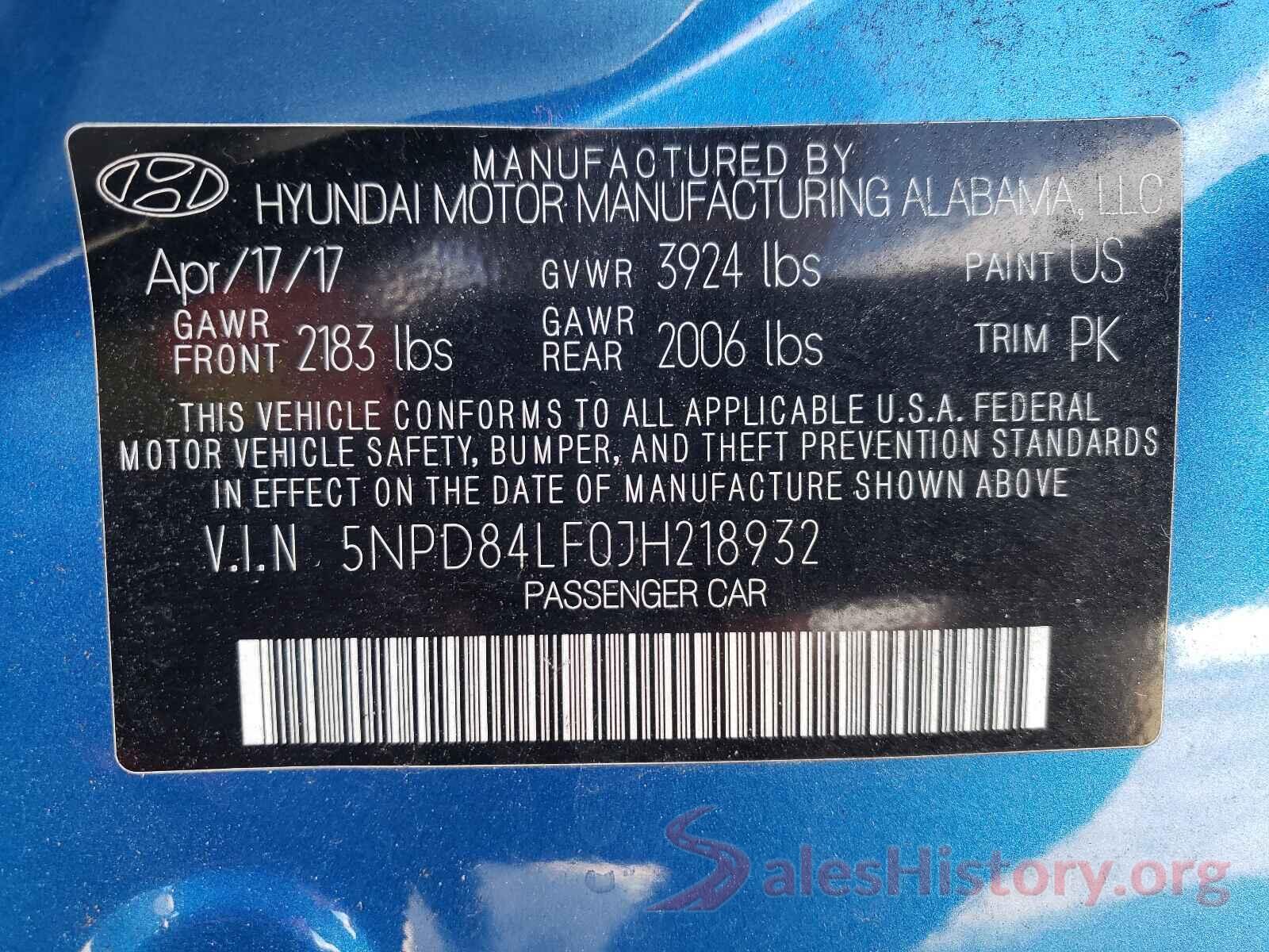 5NPD84LF0JH218932 2018 HYUNDAI ELANTRA