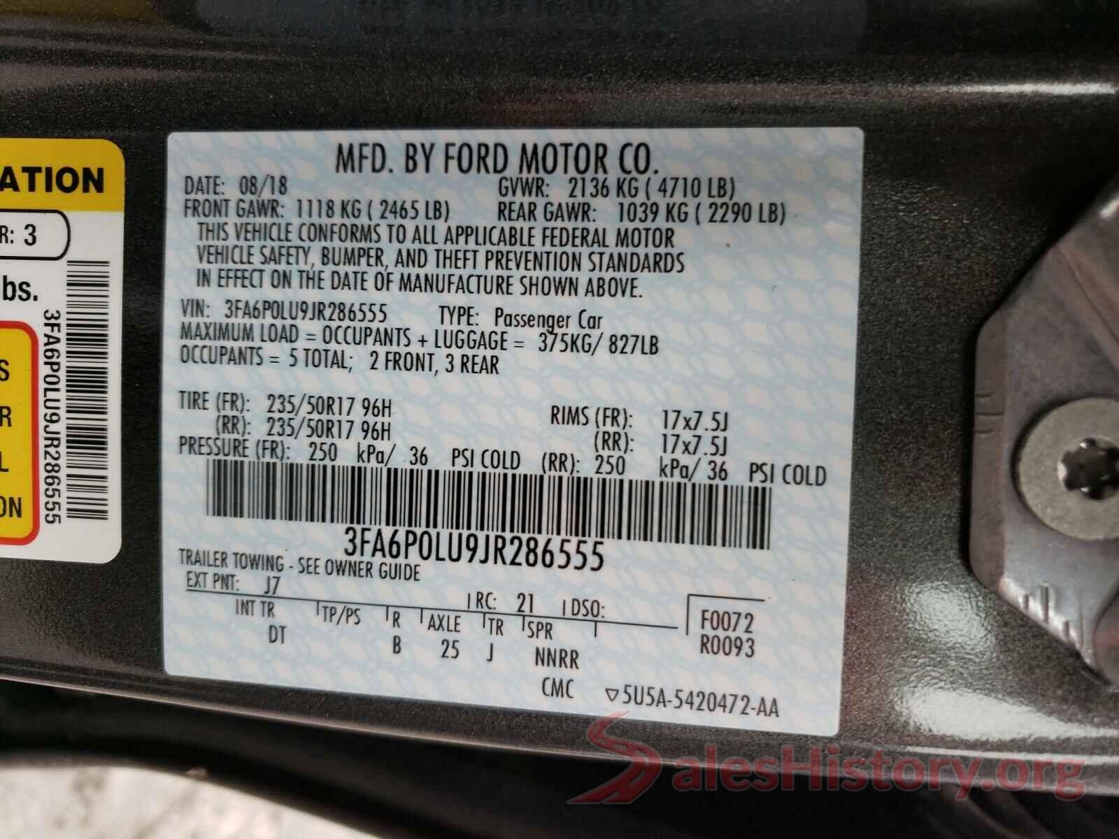 3FA6P0LU9JR286555 2018 FORD FUSION