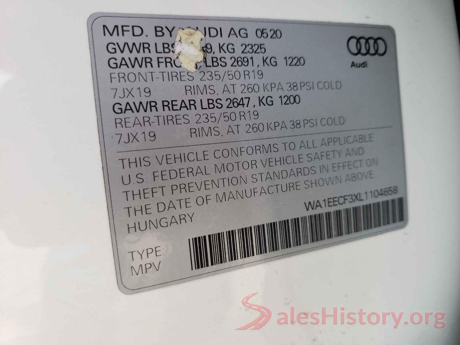 WA1EECF3XL1104658 2020 AUDI Q3