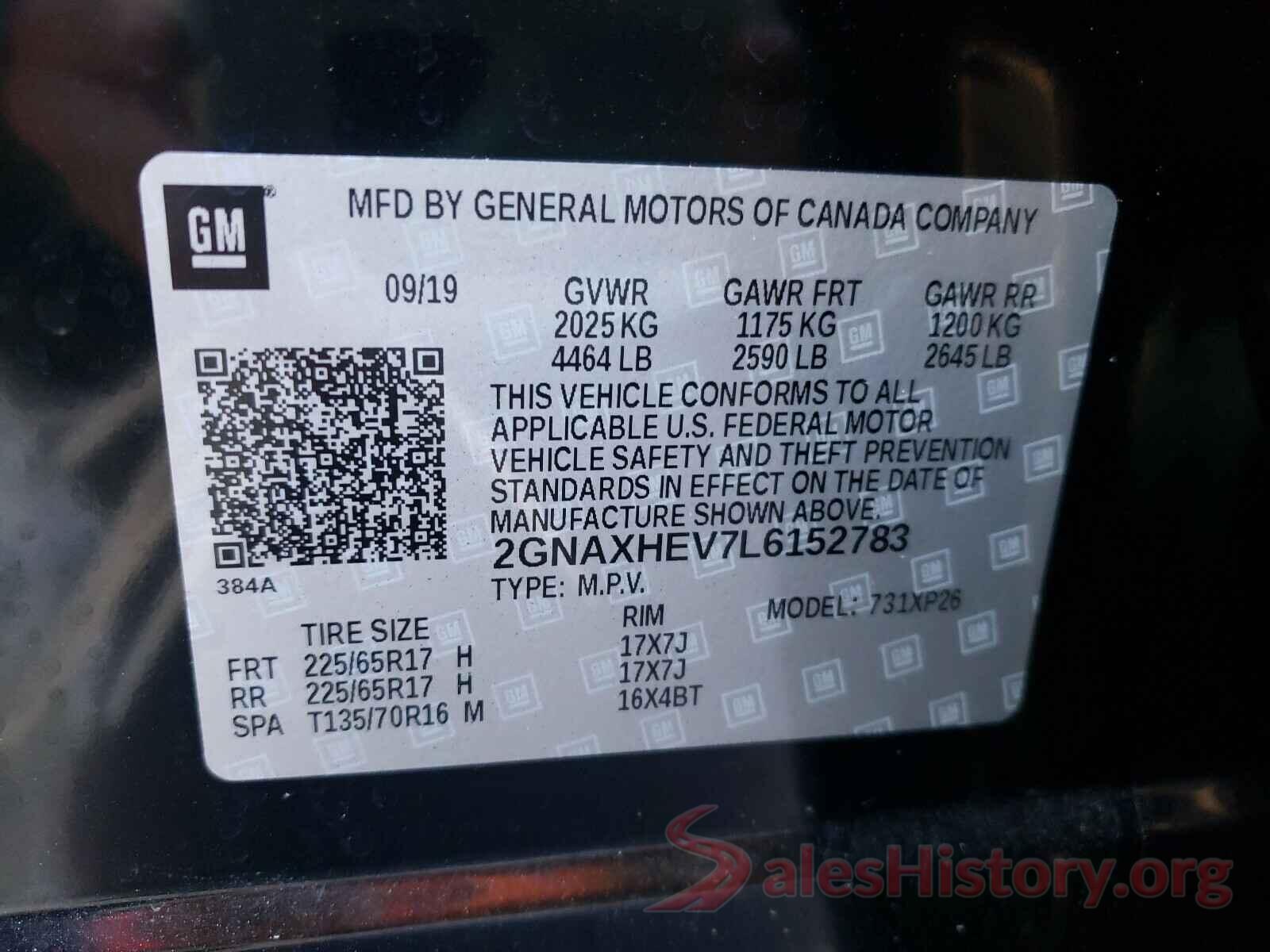 2GNAXHEV7L6152783 2020 CHEVROLET EQUINOX