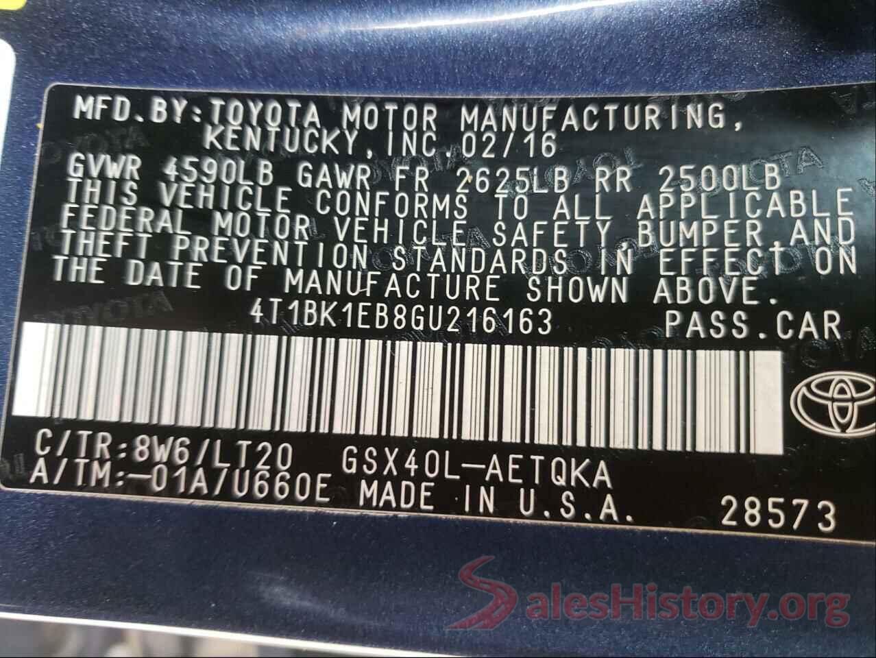 4T1BK1EB8GU216163 2016 TOYOTA AVALON