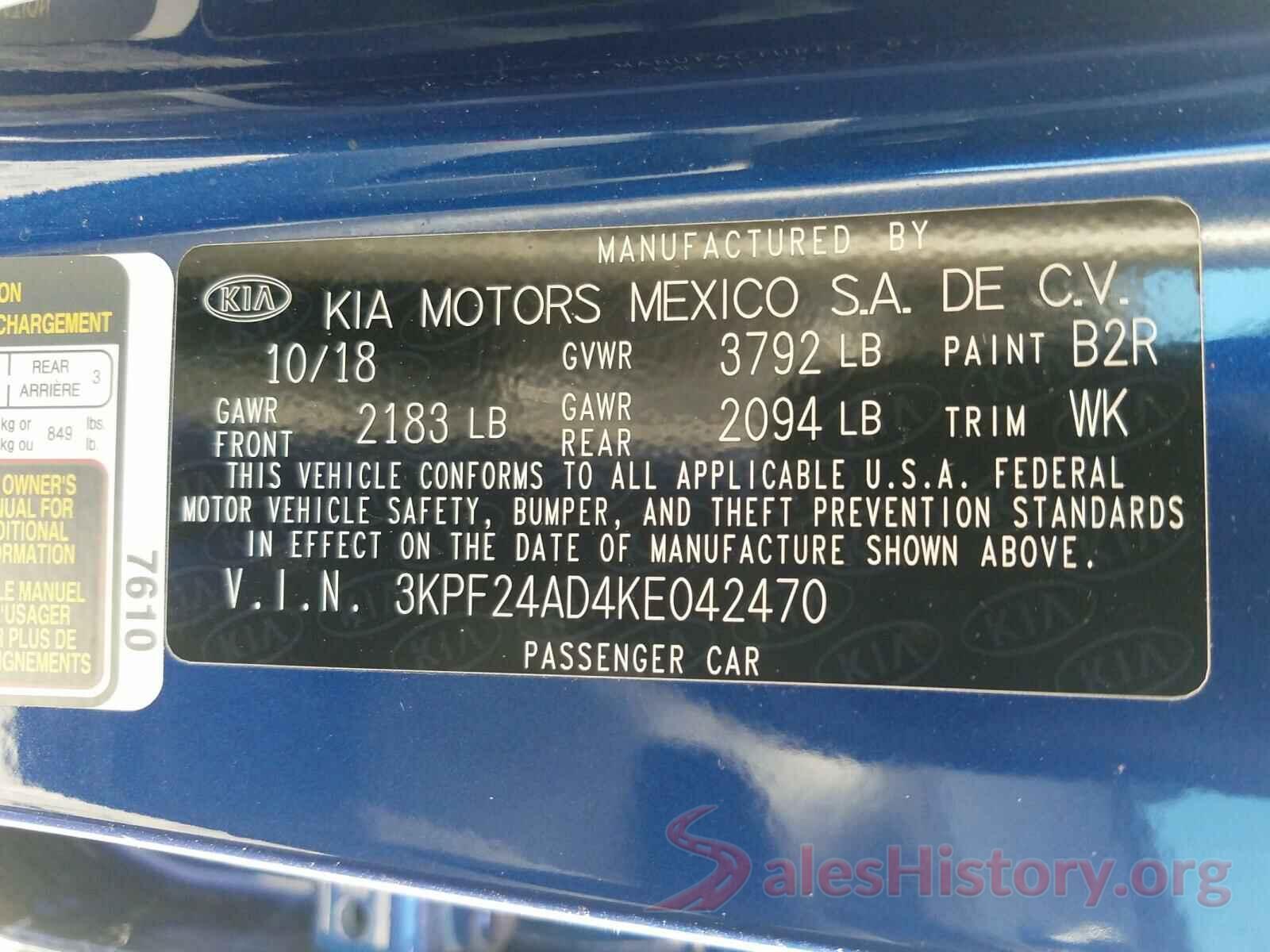 3KPF24AD4KE042470 2019 KIA FORTE