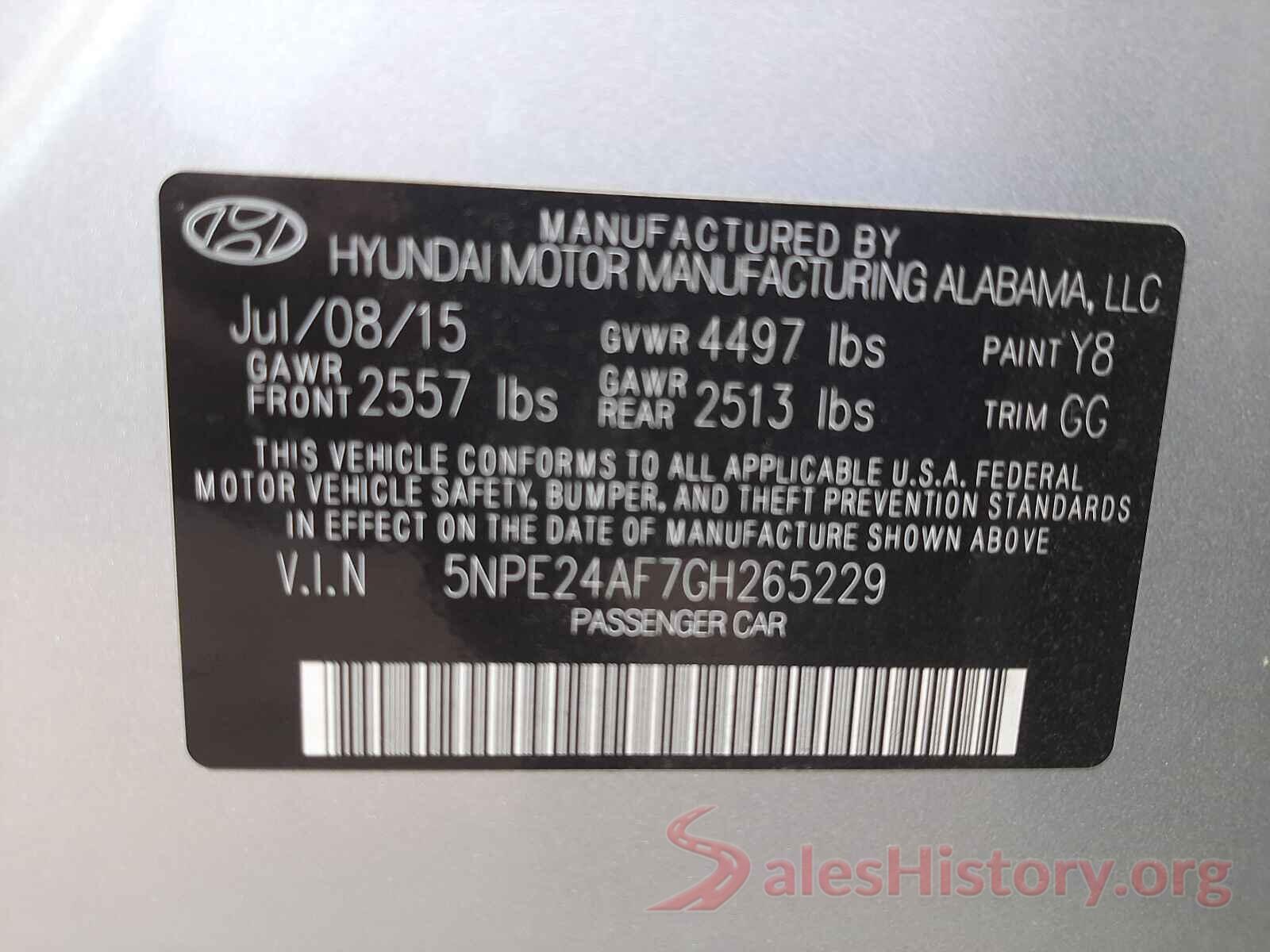 5NPE24AF7GH265229 2016 HYUNDAI SONATA