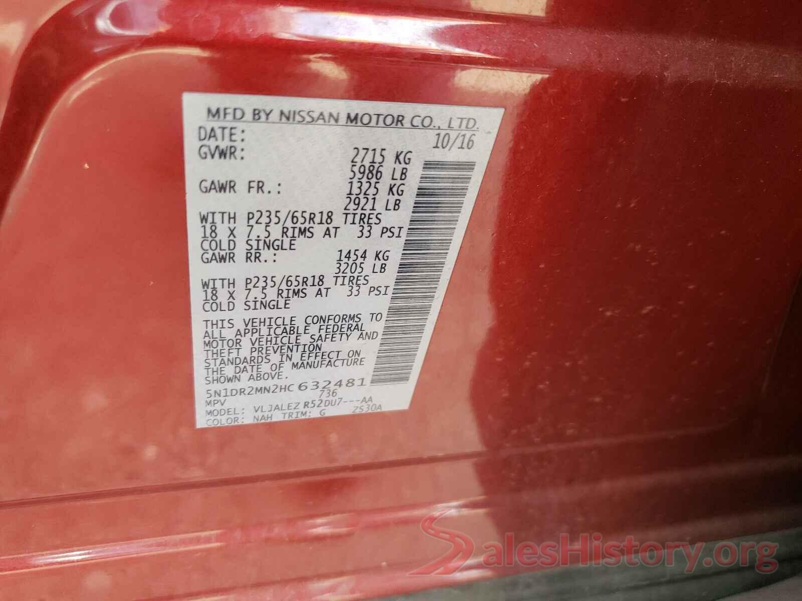 5N1DR2MN2HC632481 2017 NISSAN PATHFINDER