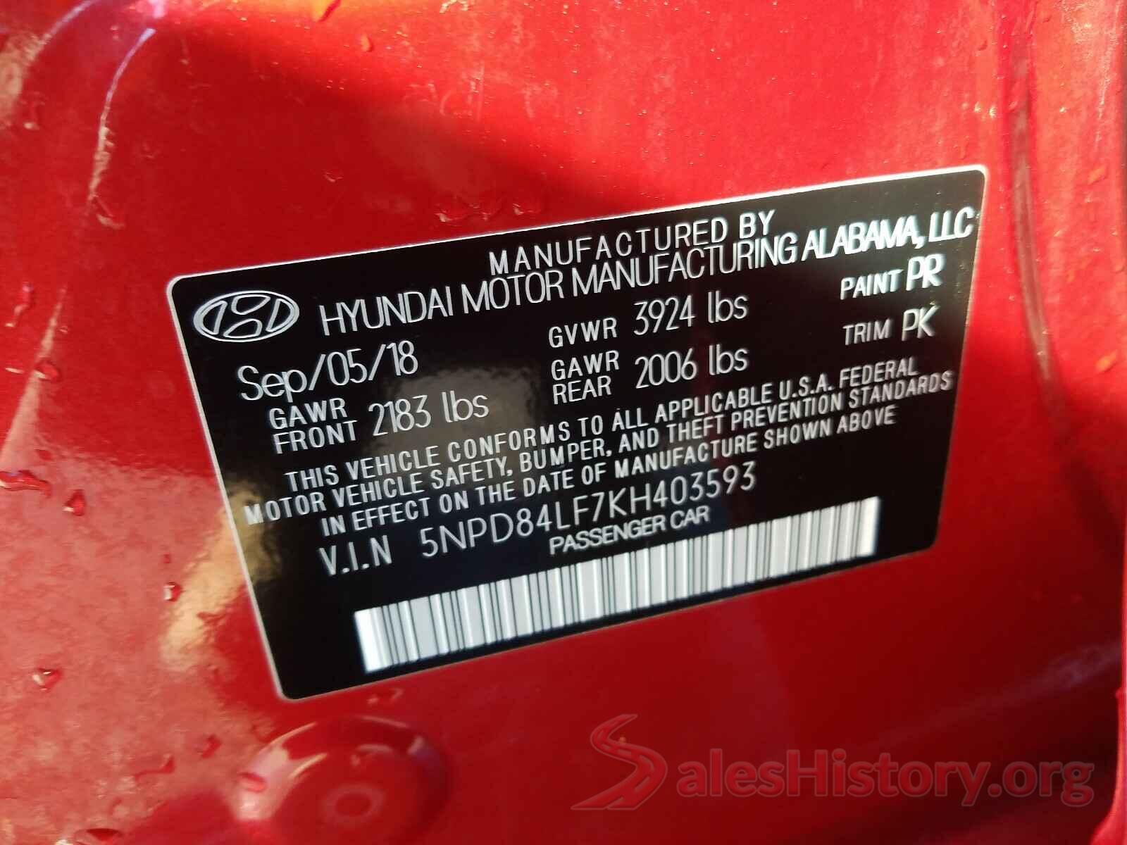 5NPD84LF7KH403593 2019 HYUNDAI ELANTRA