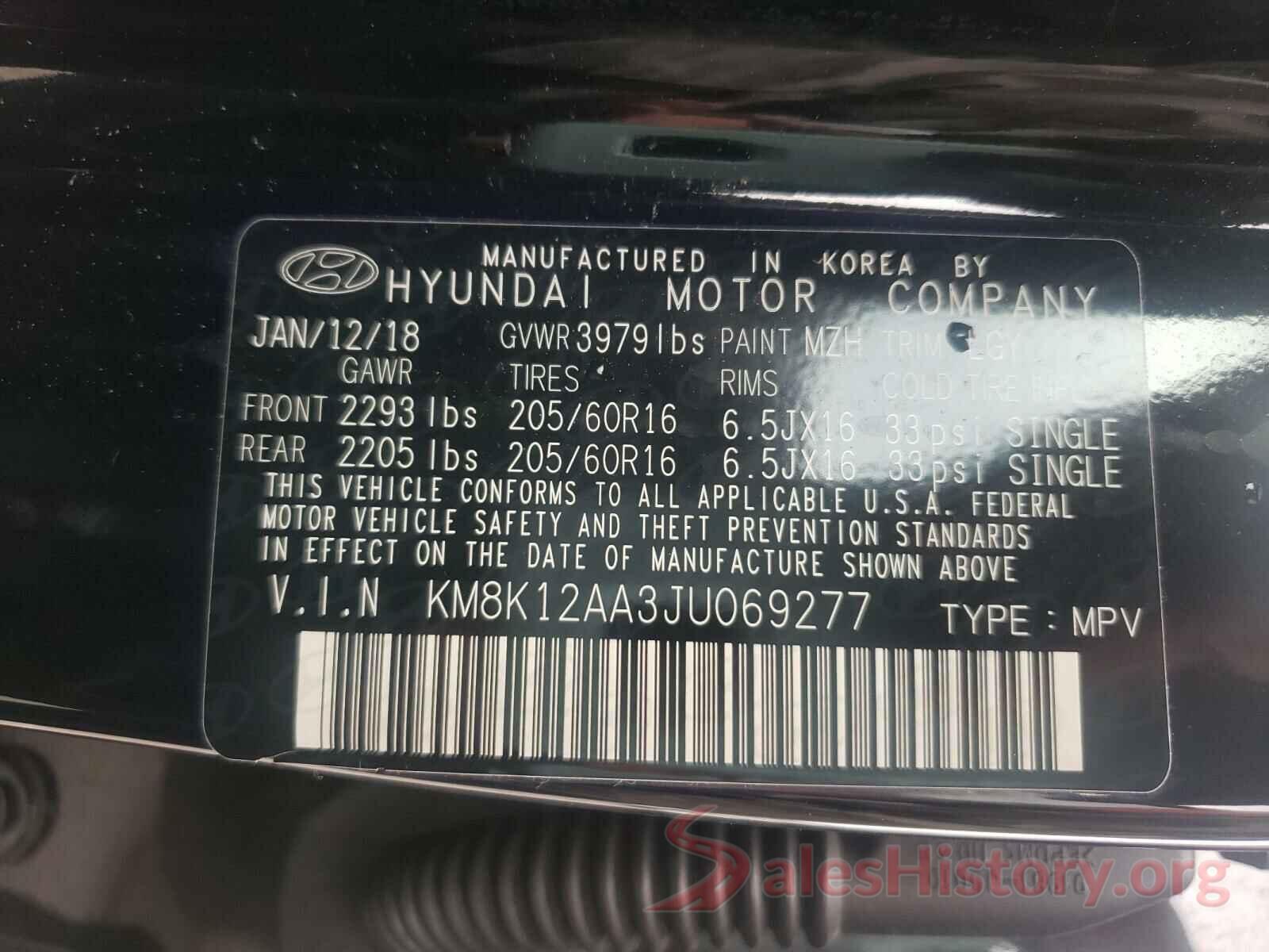 KM8K12AA3JU069277 2018 HYUNDAI KONA