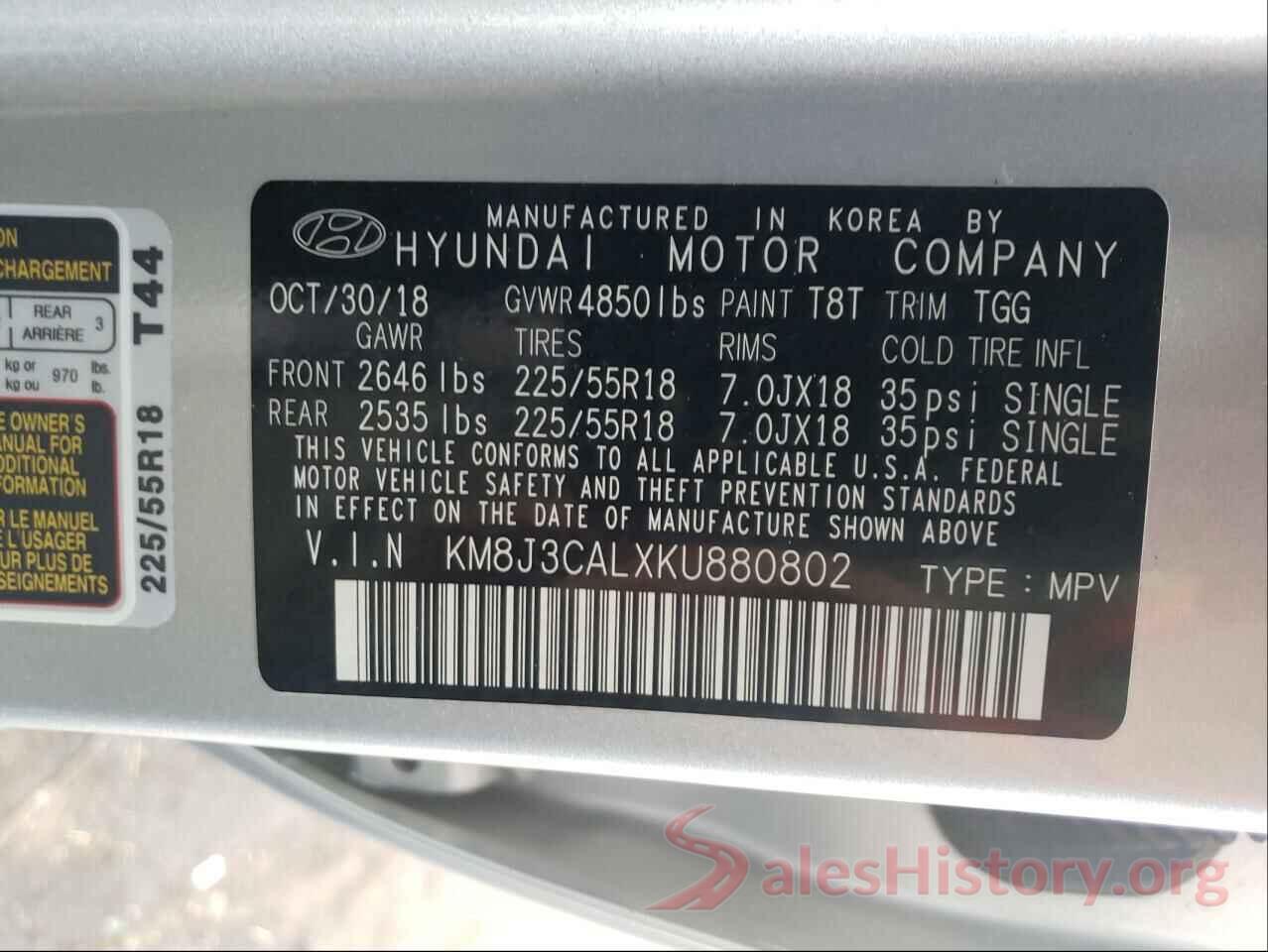 KM8J3CALXKU880802 2019 HYUNDAI TUCSON