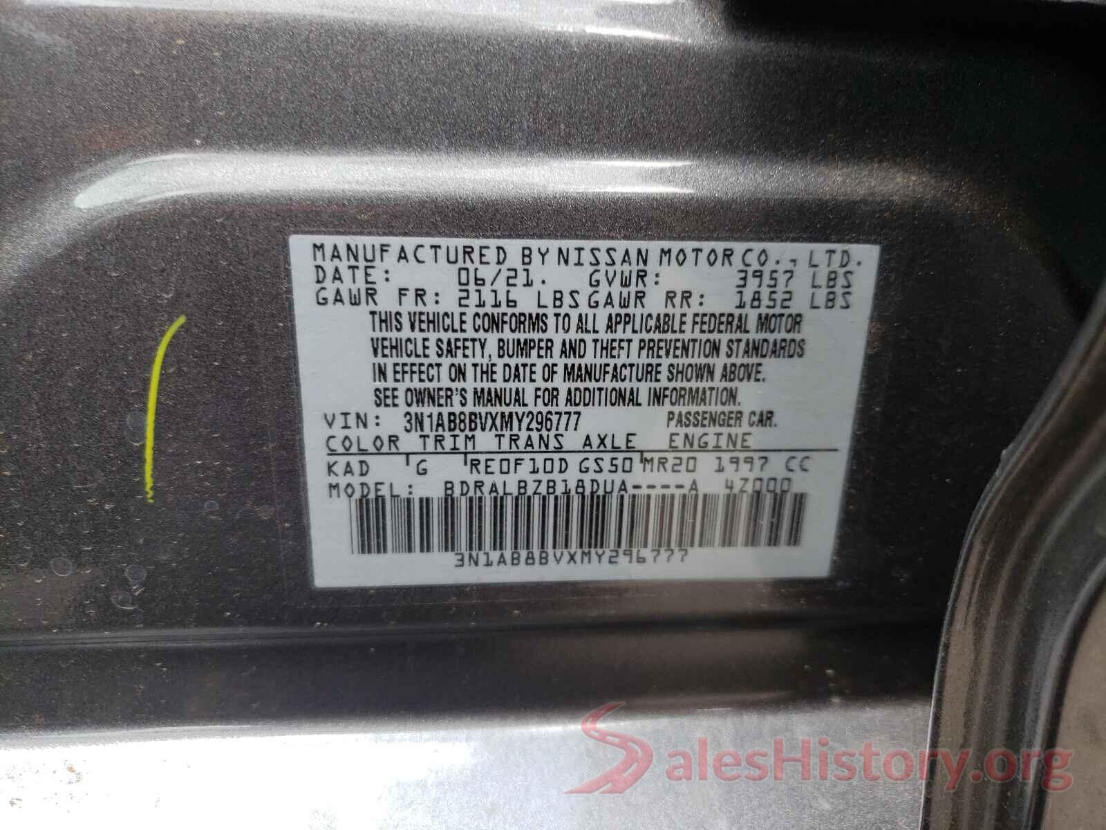 3N1AB8BVXMY296777 2021 NISSAN SENTRA