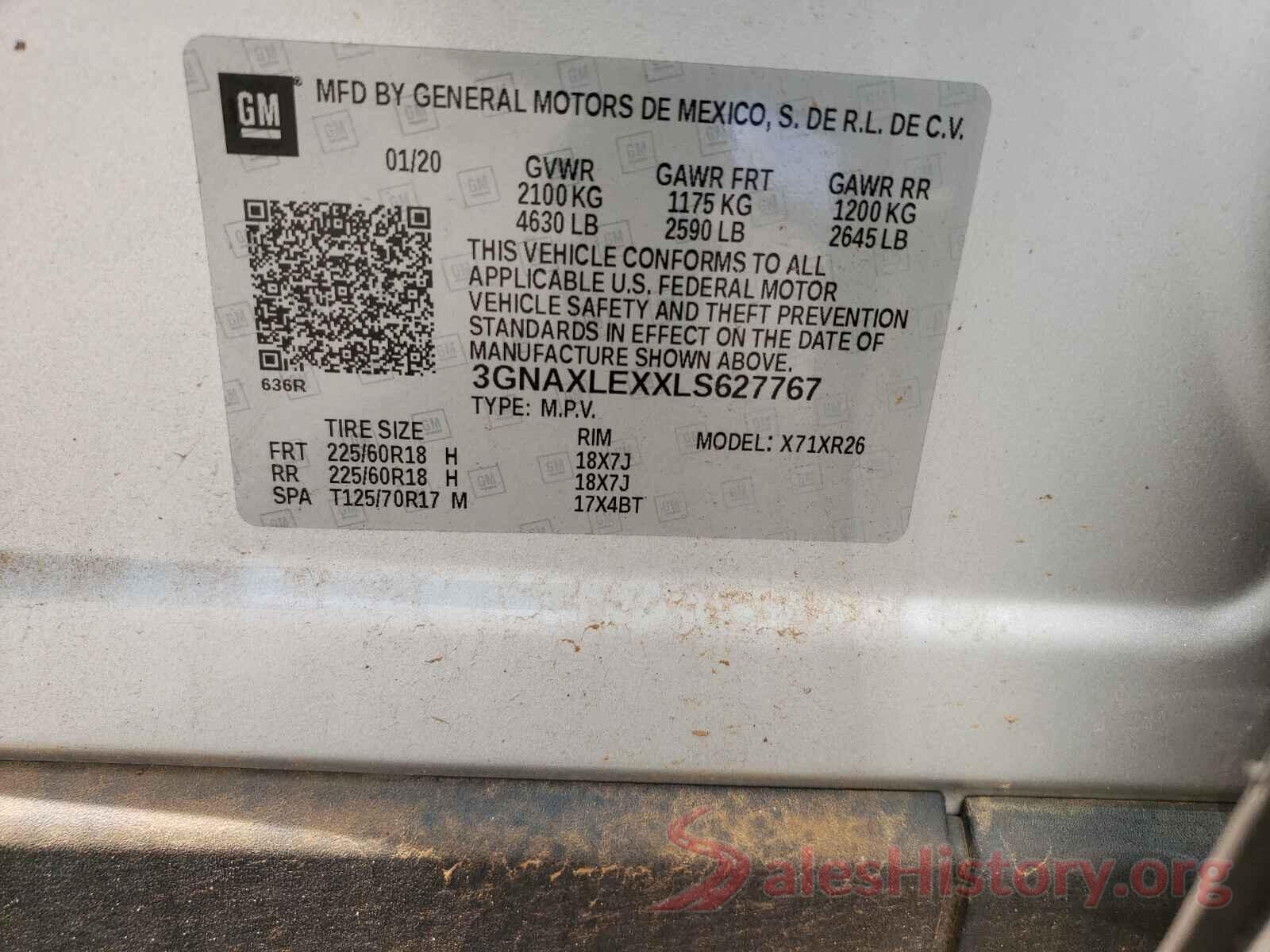 3GNAXLEXXLS627767 2020 CHEVROLET EQUINOX