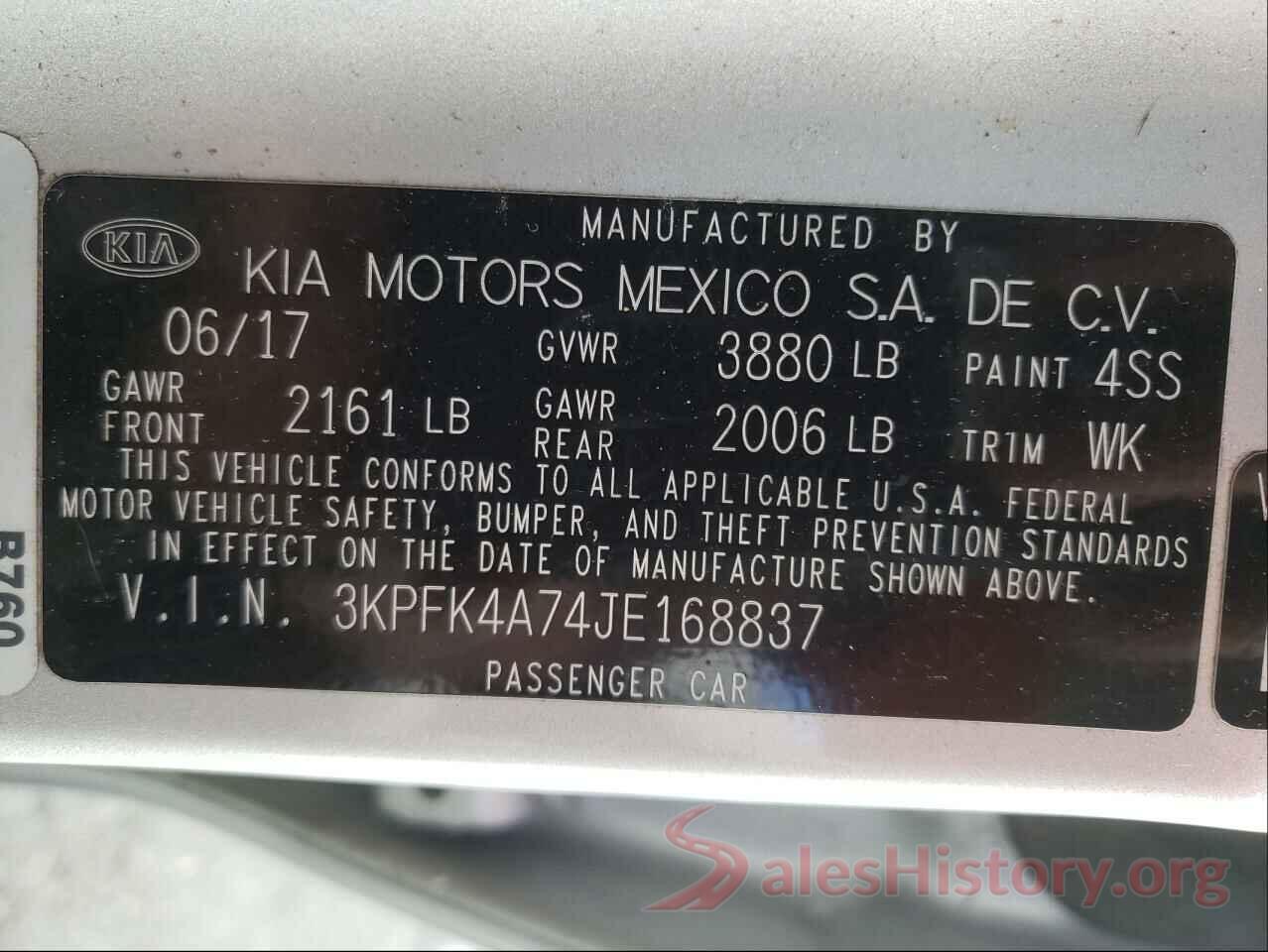 3KPFK4A74JE168837 2018 KIA FORTE