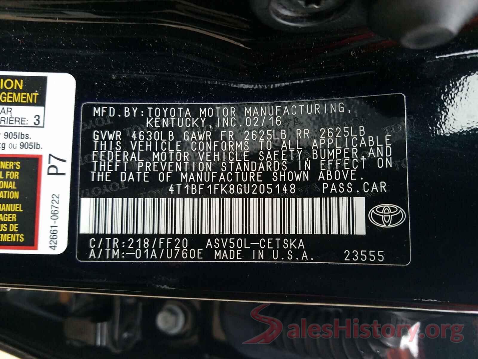 4T1BF1FK8GU205148 2016 TOYOTA CAMRY