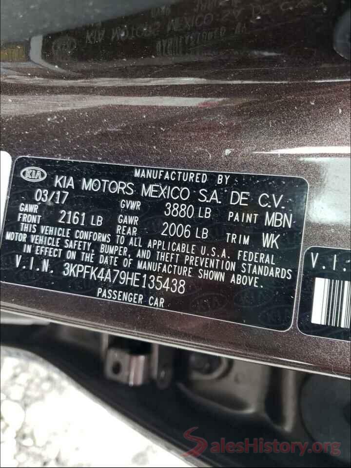 3KPFK4A79HE135438 2017 KIA FORTE