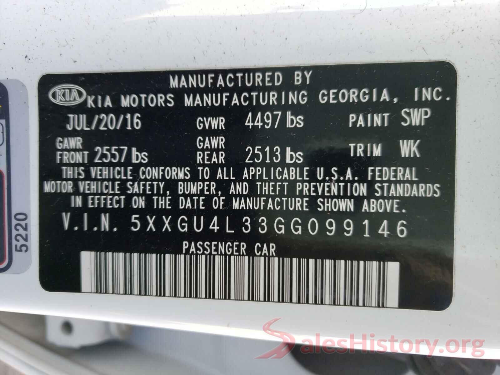 5XXGU4L33GG099146 2016 KIA OPTIMA