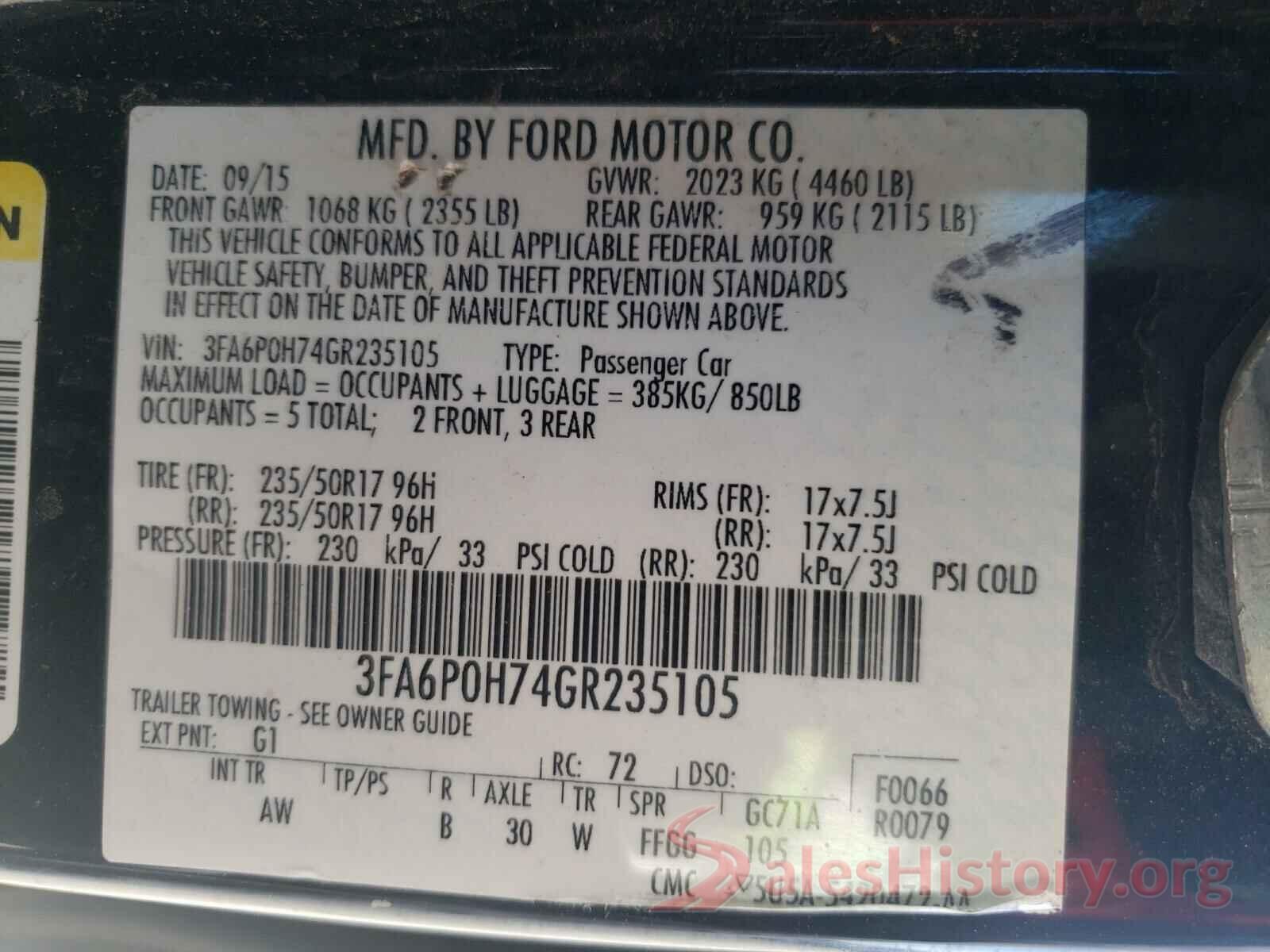 3FA6P0H74GR235105 2016 FORD FUSION