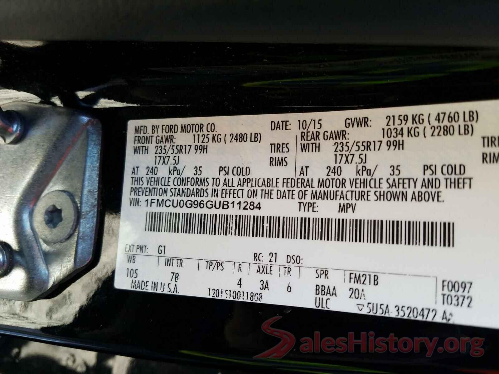 1FMCU0G96GUB11284 2016 FORD ESCAPE