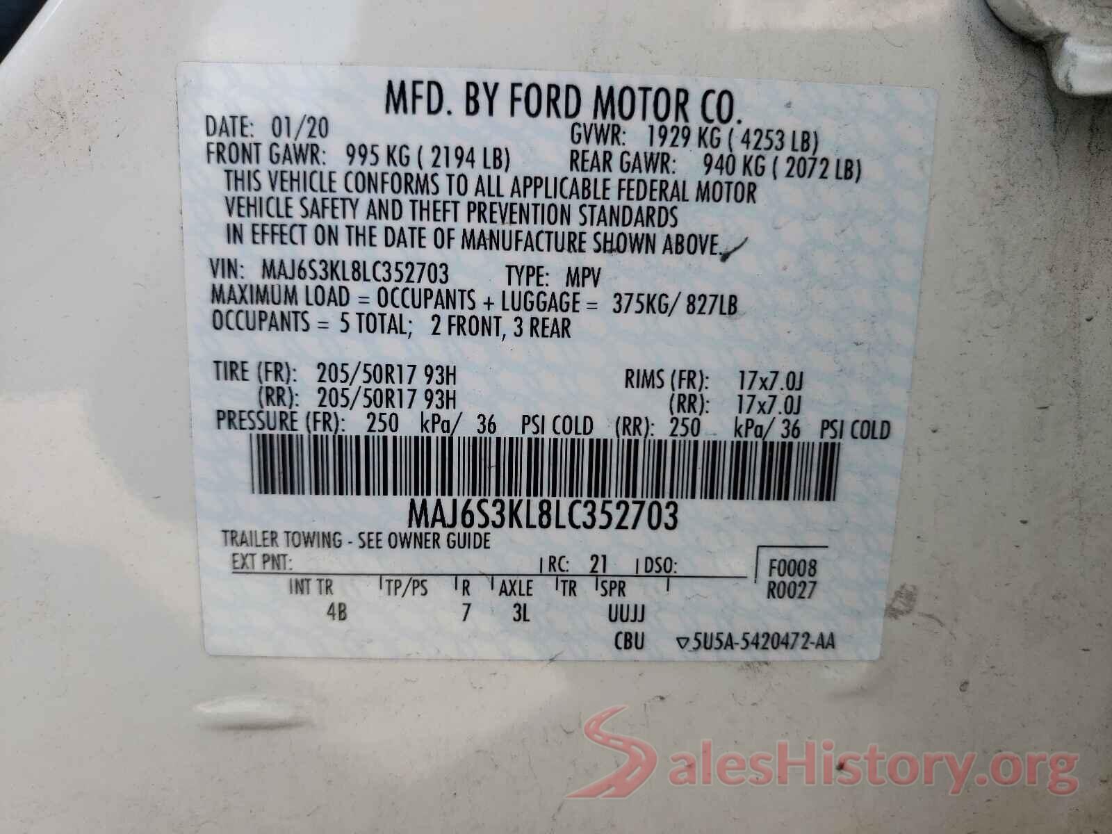 MAJ6S3KL8LC352703 2020 FORD ALL OTHER