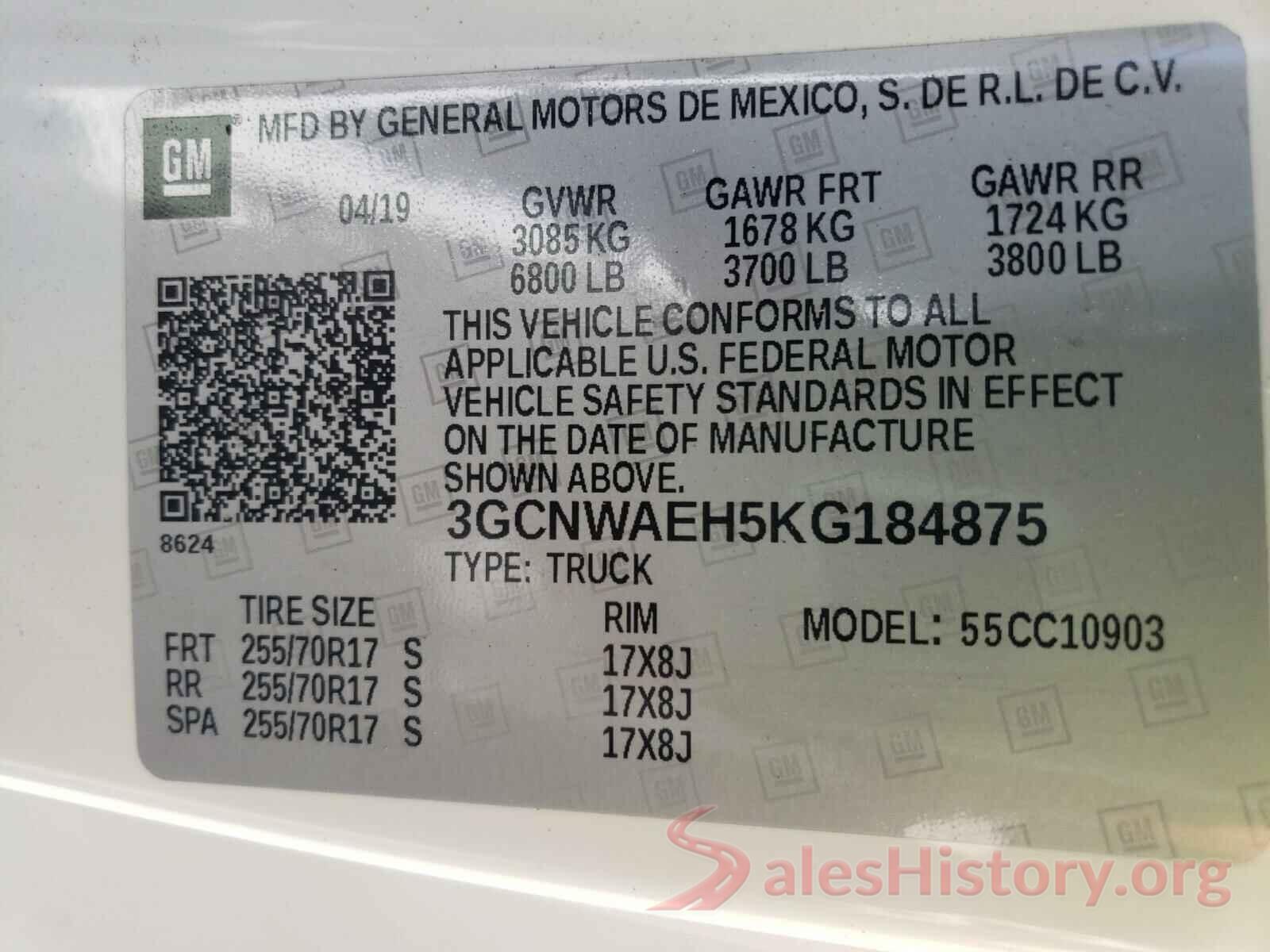 3GCNWAEH5KG184875 2019 CHEVROLET SILVERADO