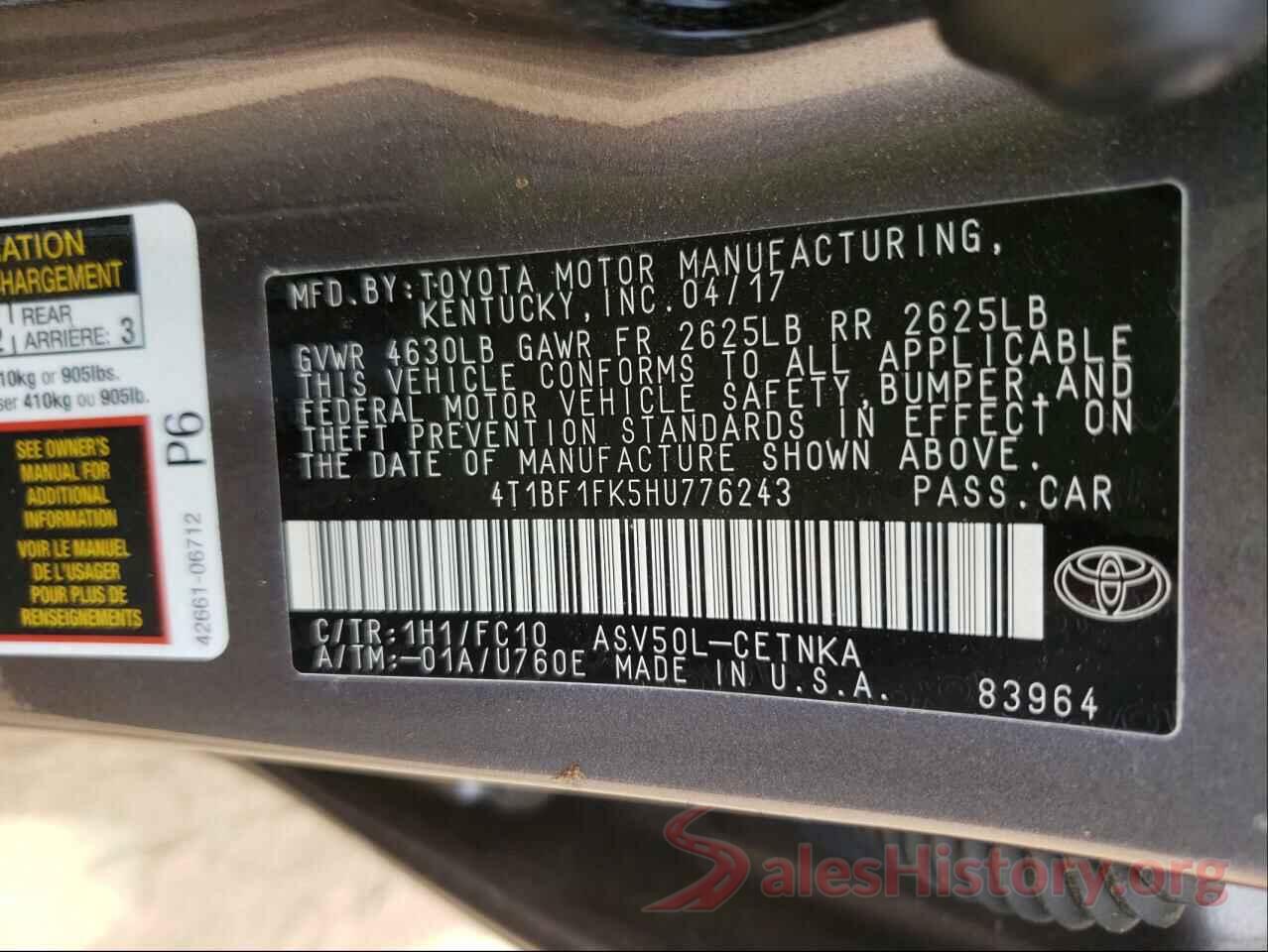 4T1BF1FK5HU776243 2017 TOYOTA CAMRY