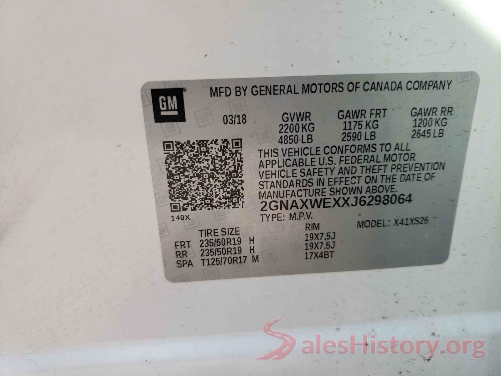 2GNAXWEXXJ6298064 2018 CHEVROLET EQUINOX