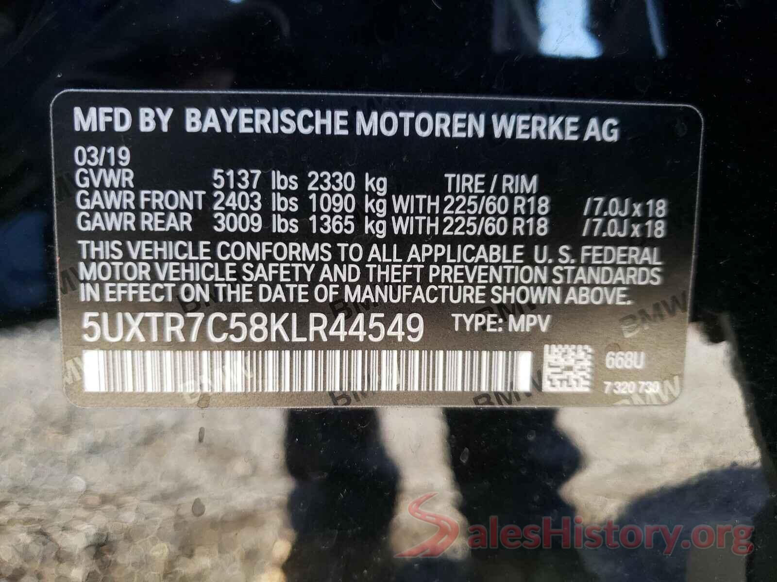 5UXTR7C58KLR44549 2019 BMW X3