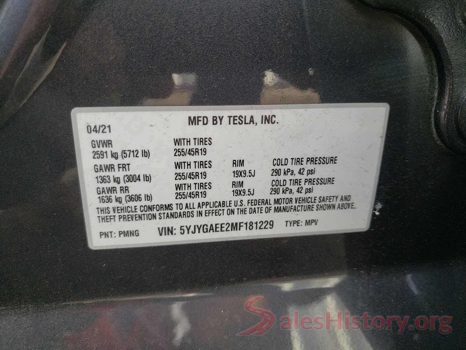 5YJYGAEE2MF181229 2021 TESLA MODEL Y