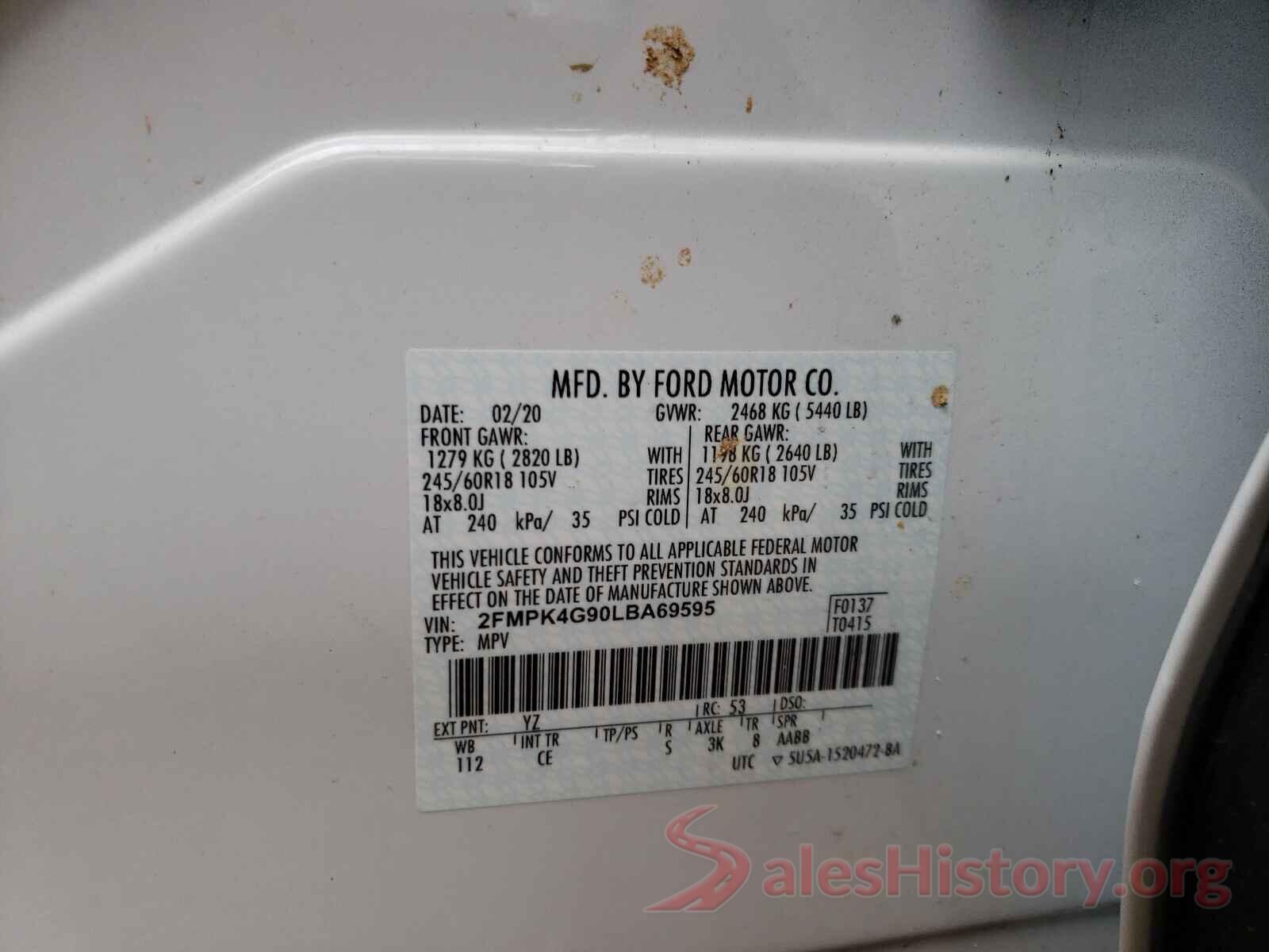 2FMPK4G90LBA69595 2020 FORD EDGE