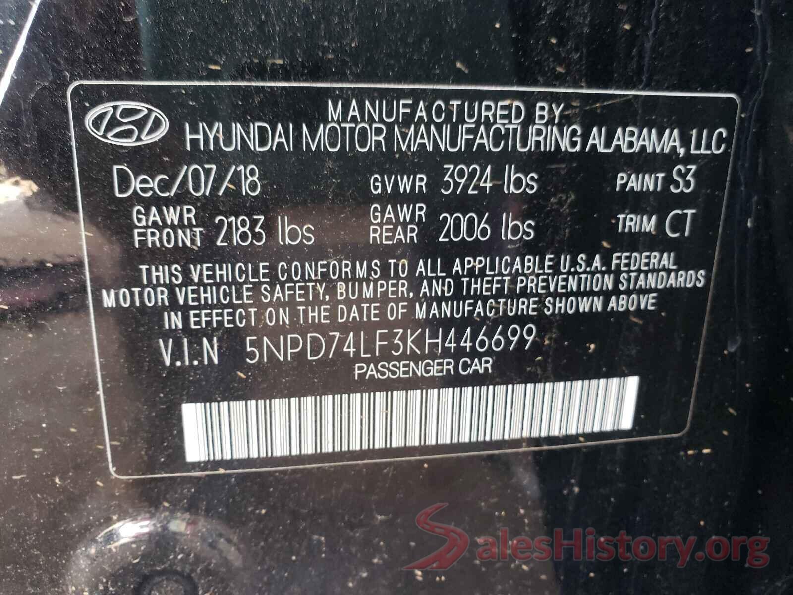 5NPD74LF3KH446699 2019 HYUNDAI ELANTRA