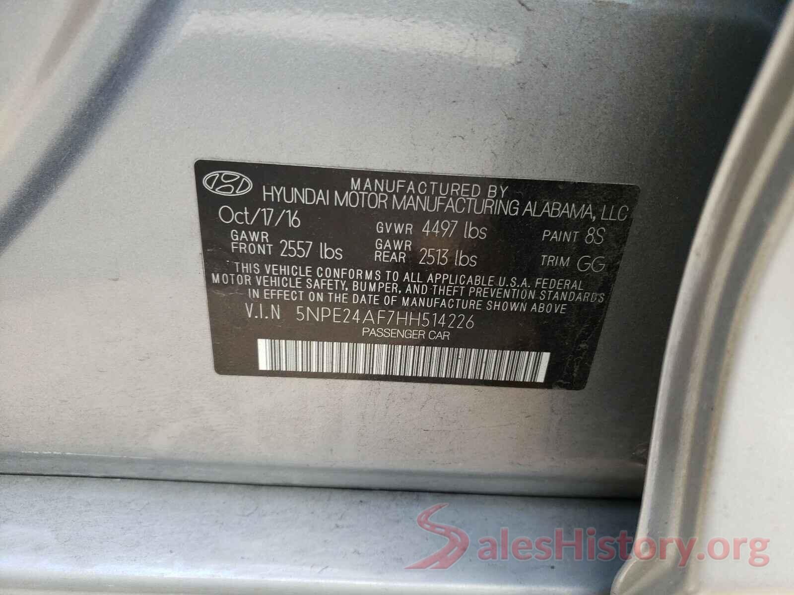 5NPE24AF7HH514226 2017 HYUNDAI SONATA