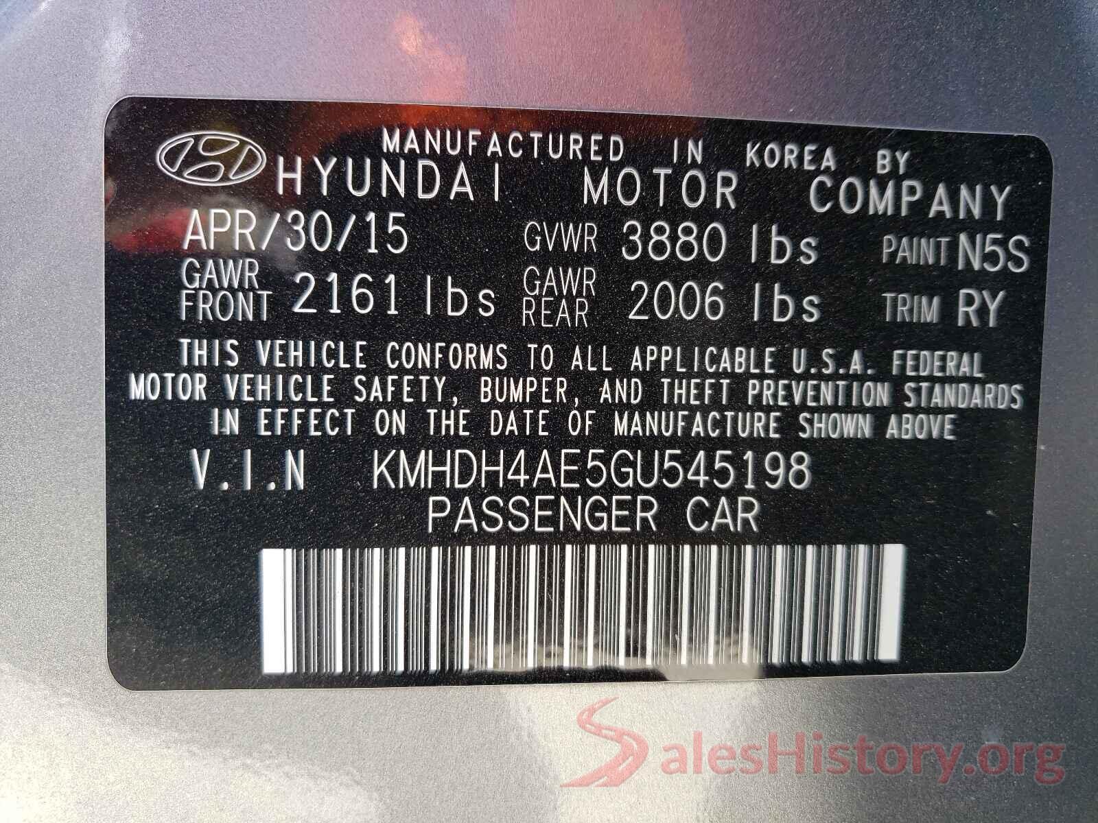 KMHDH4AE5GU545198 2016 HYUNDAI ELANTRA