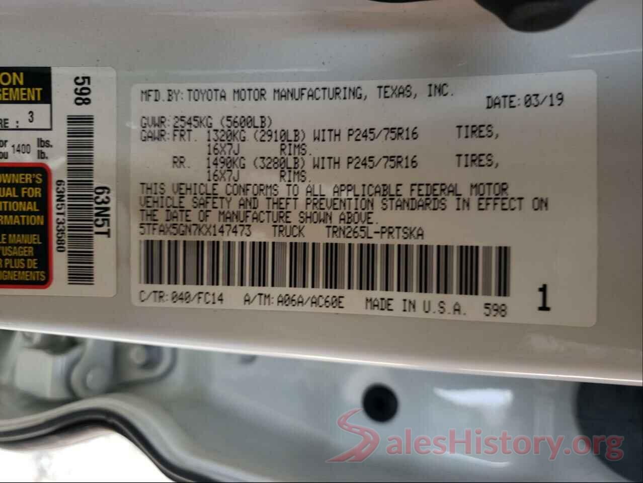 5TFAX5GN7KX147473 2019 TOYOTA TACOMA