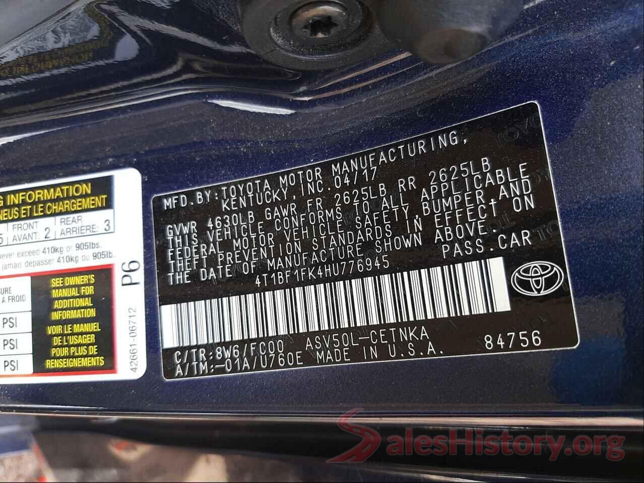 4T1BF1FK4HU776945 2017 TOYOTA CAMRY