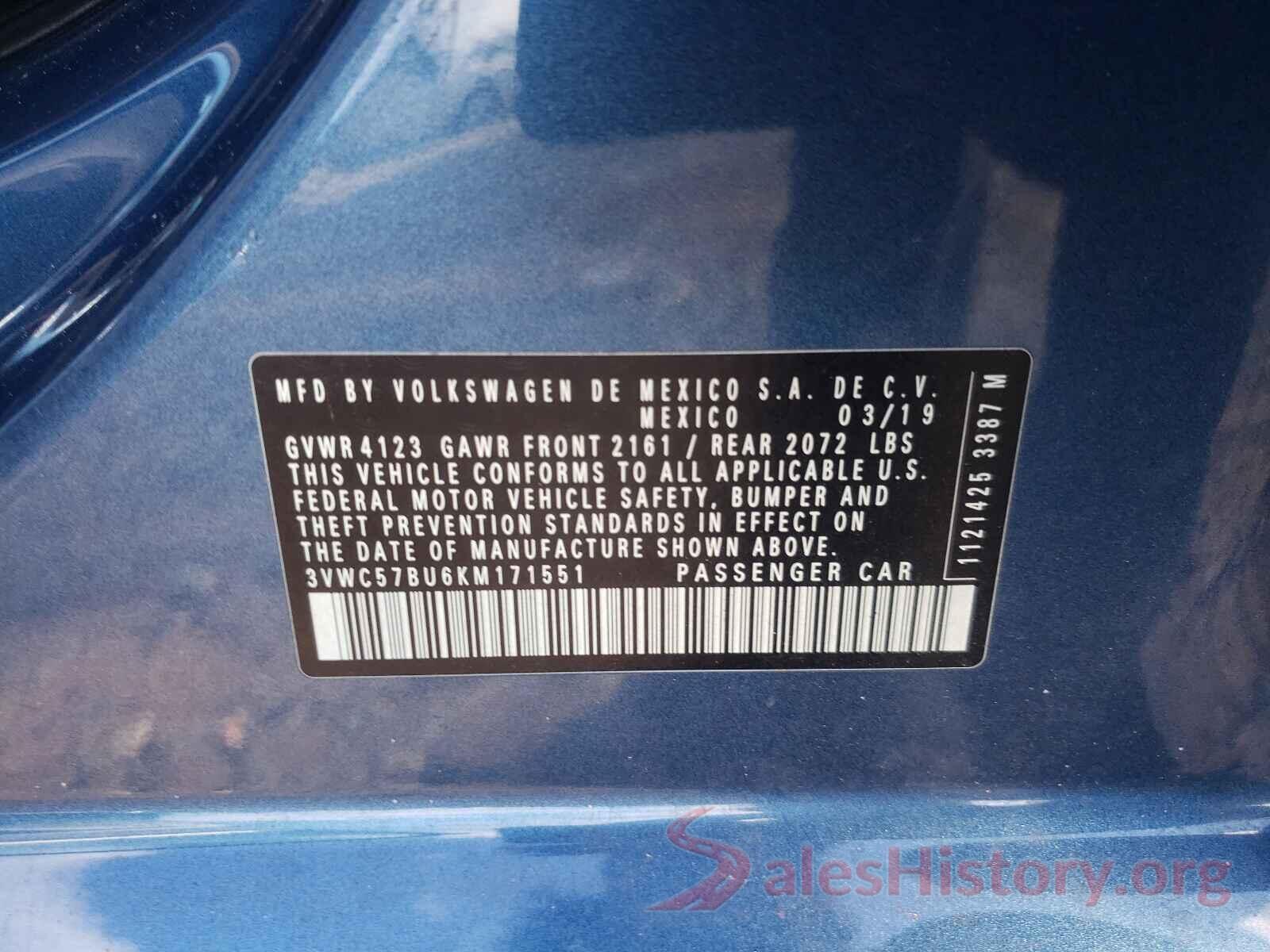 3VWC57BU6KM171551 2019 VOLKSWAGEN JETTA