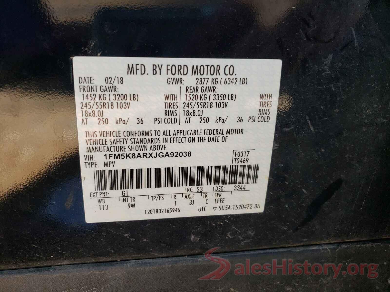 1FM5K8ARXJGA92038 2018 FORD EXPLORER