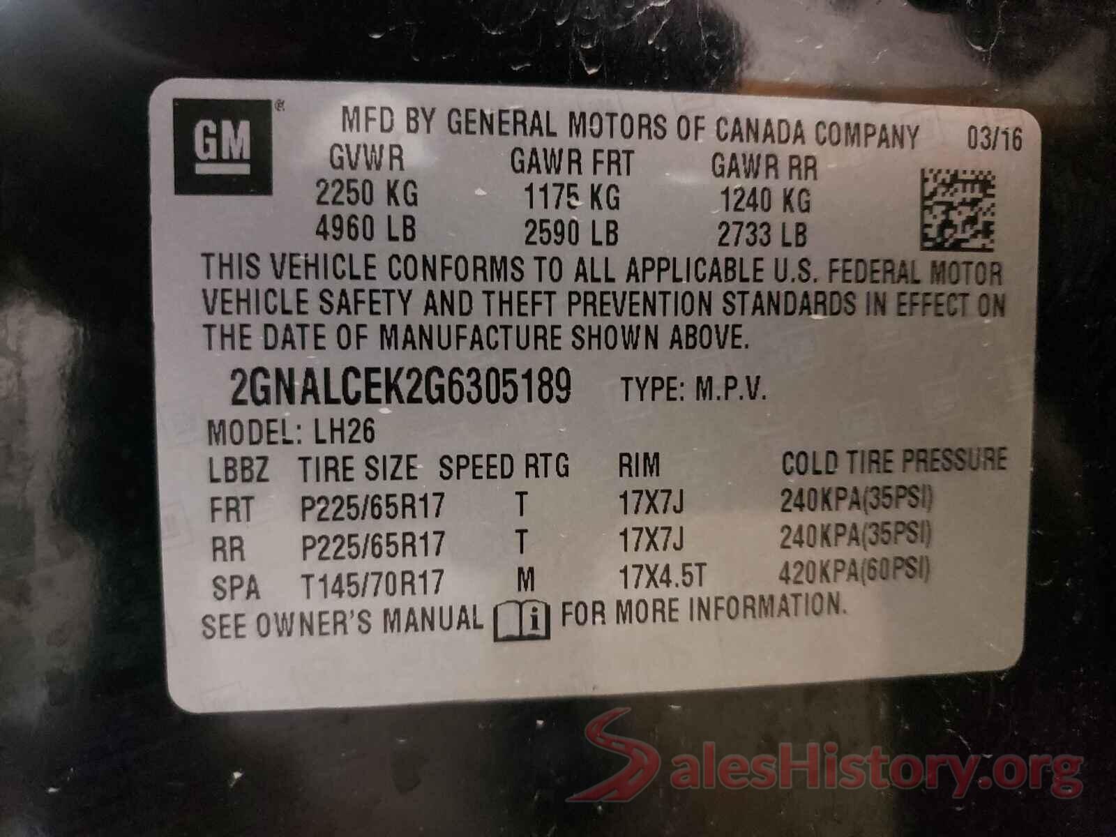 2GNALCEK2G6305189 2016 CHEVROLET EQUINOX