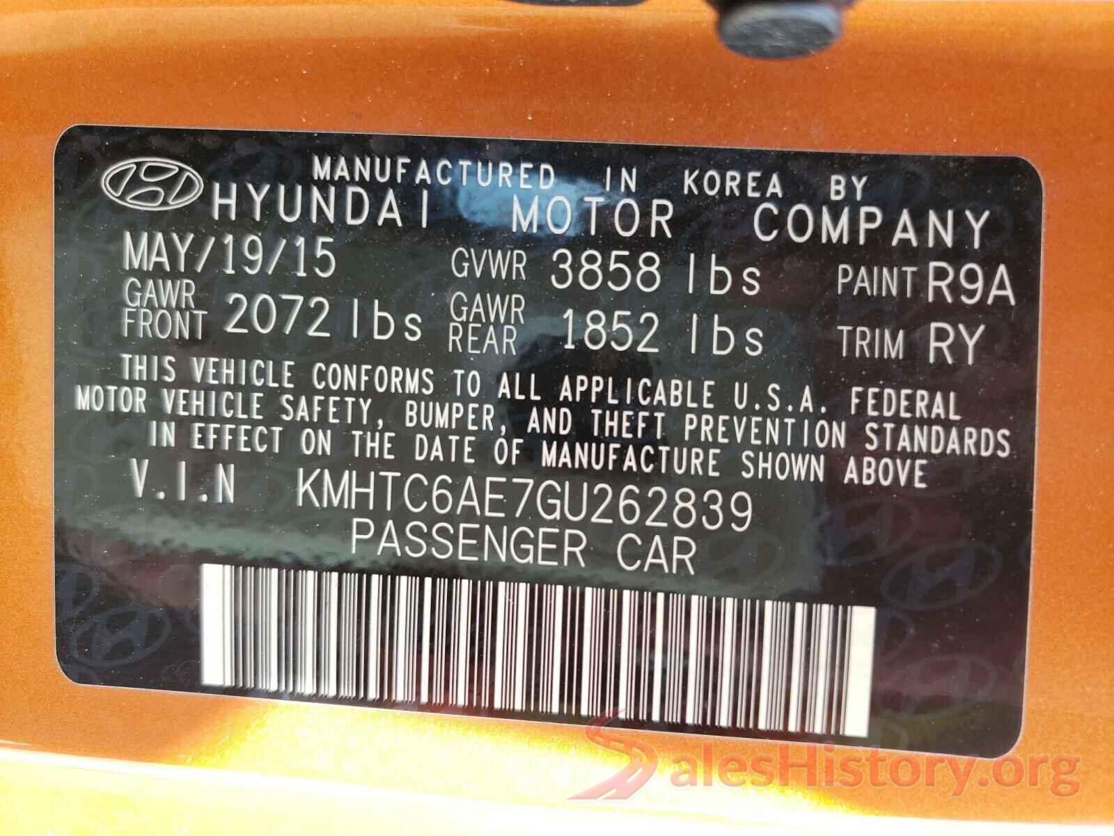 KMHTC6AE7GU262839 2016 HYUNDAI VELOSTER