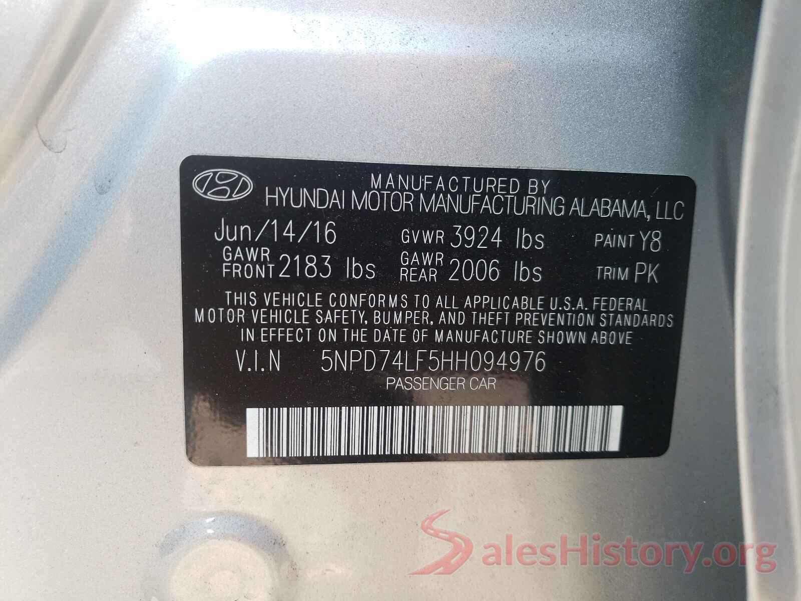 5NPD74LF5HH094976 2017 HYUNDAI ELANTRA