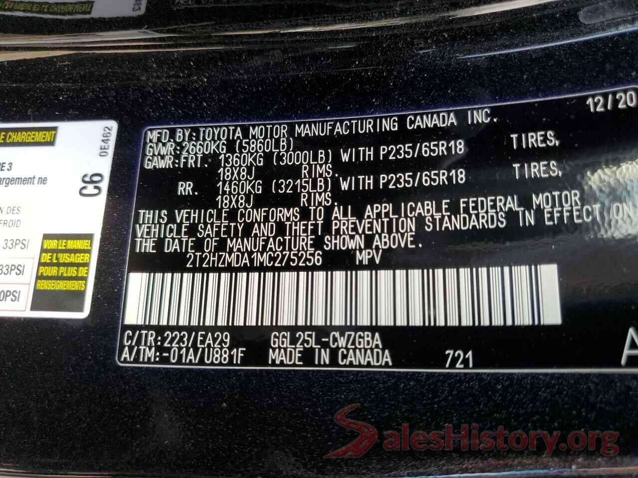 2T2HZMDA1MC275256 2021 LEXUS RX350