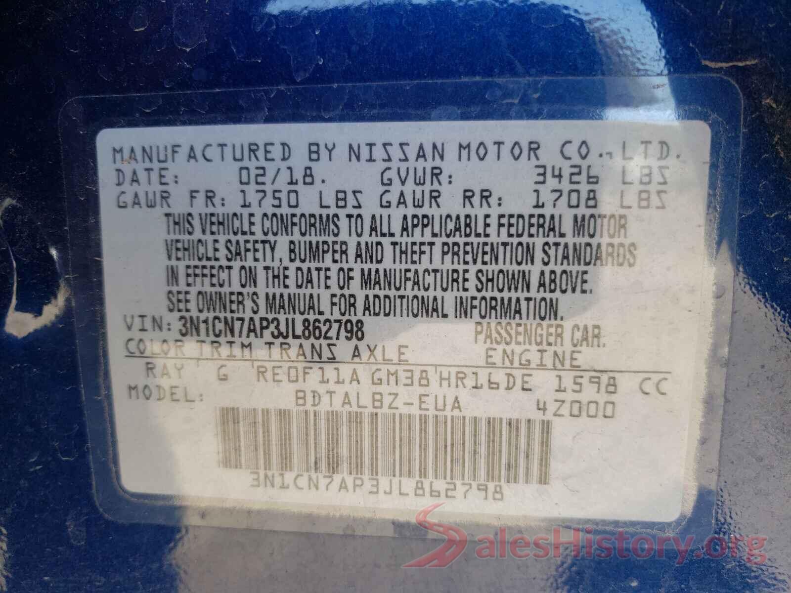 3N1CN7AP3JL862798 2018 NISSAN VERSA